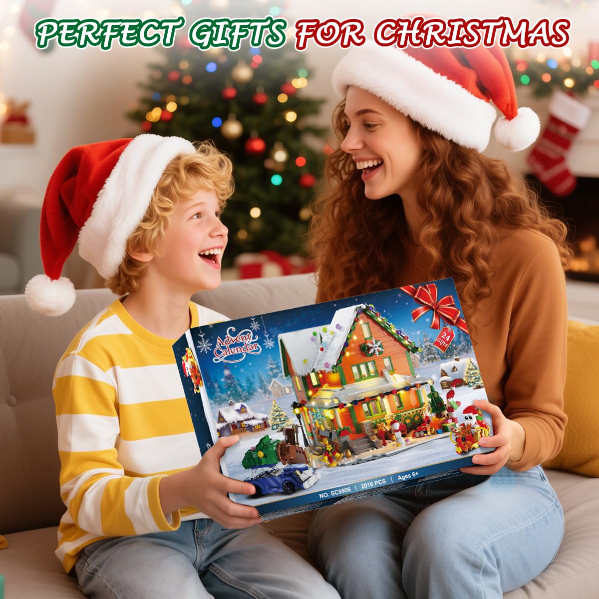 INSOON Advent Calendar 2025 Christmas House Mini Building Set with Light, 24 Days Countdown Snow Village Building Block Kit with Santa Claus Sleigh, Holiday Building Toy Gift for Adults Boys Girls 14+