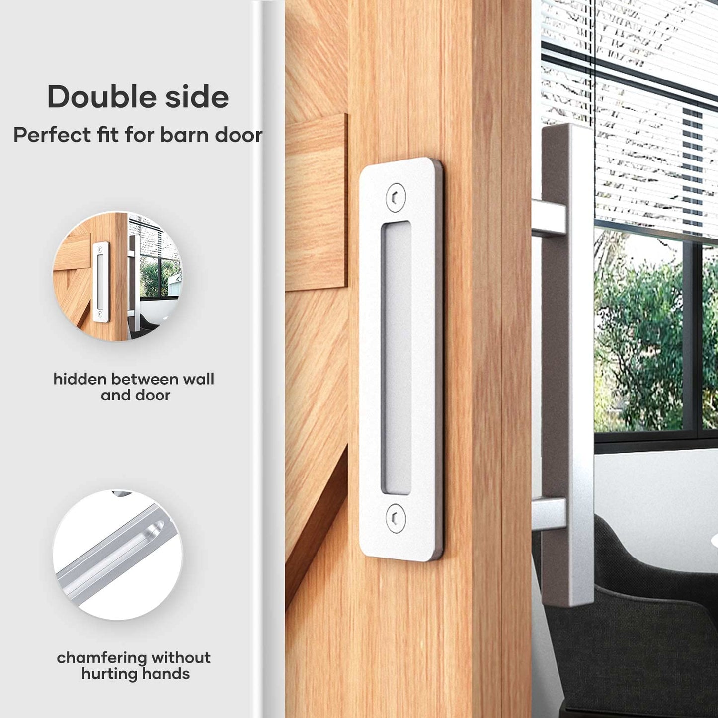 EaseLife 12" Stainless Steel Sliding Barn Door Pull Handle with Flush Hardware Set,Double Sided,Brushed Finish,Square,2 Pack