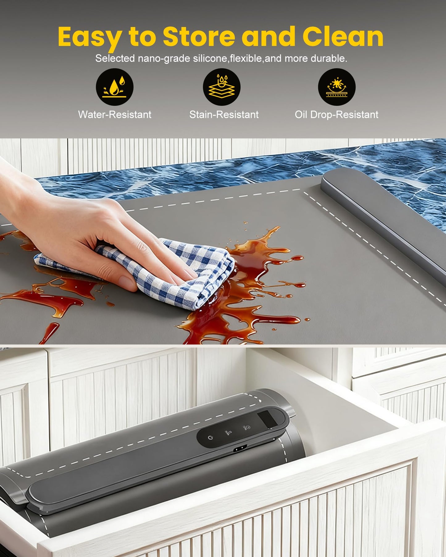 Graphene Large Food Warming Mat 500W 24"x16" with Insulation Pad for Countertop, Chafing Dishes for Buffet, Food Warmers for Parties, Hot Pads for Kitchen, Portable Heating Pad, Custom Setting, Grey