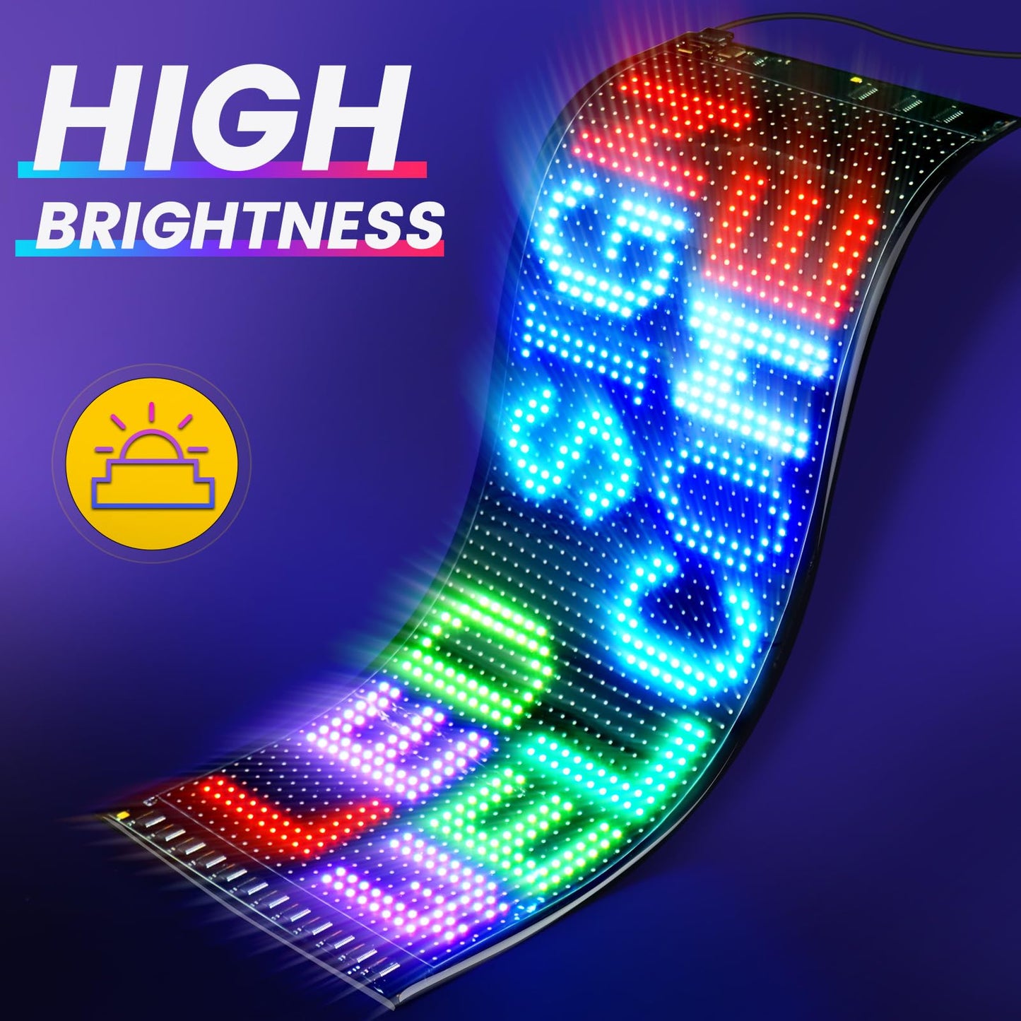 Rayhome Full Color Double Row Scrolling LED Light Sign, 17''x6.3'' Flexible 5V/2A Bluetooth APP Control LED Signs Custom Text Message Pattern Programmable LED Display for Car Store.