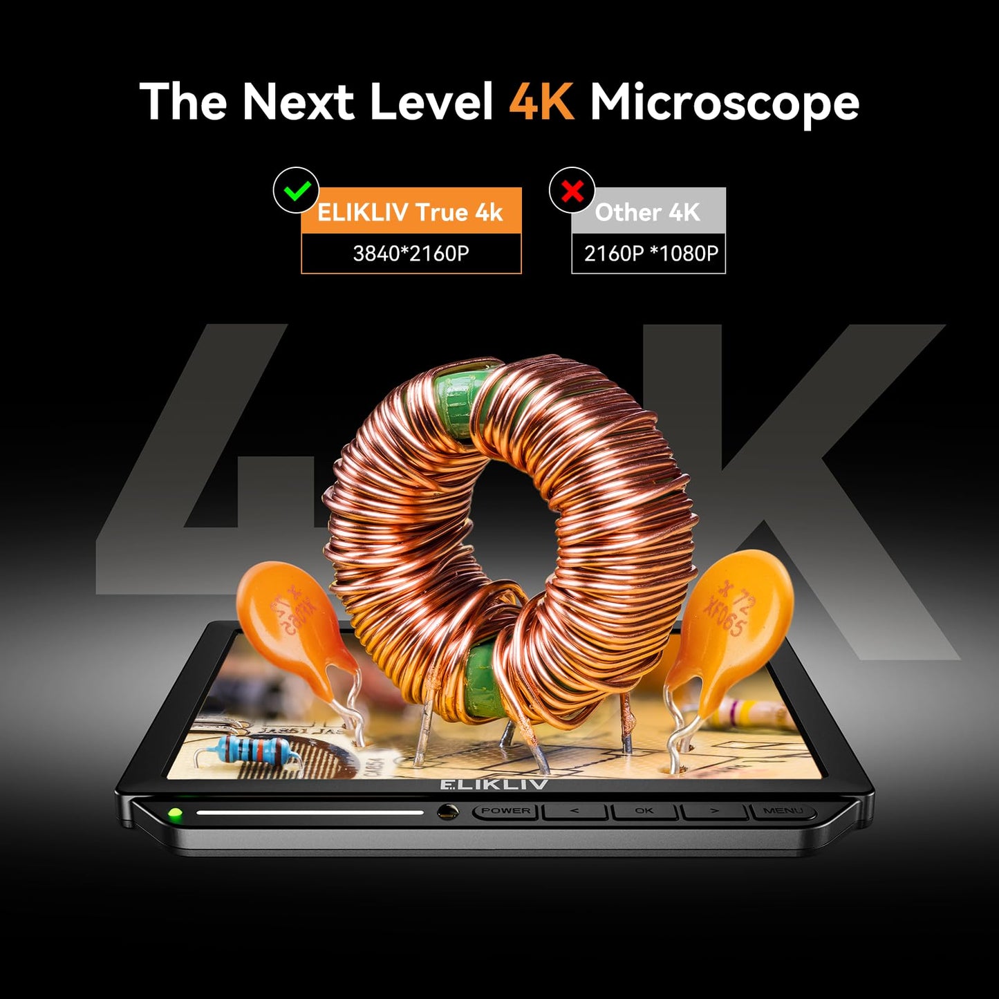 4K Digital Microscope, Elikliv EM4K 8" Coin Microscopes 2000x, 52MP HDMI Microscopes, Soldering Microscope for Adults, Micro scopes for Electronics Repair, 3840P UHD Video Micro socpe, 10" Stand, 64G