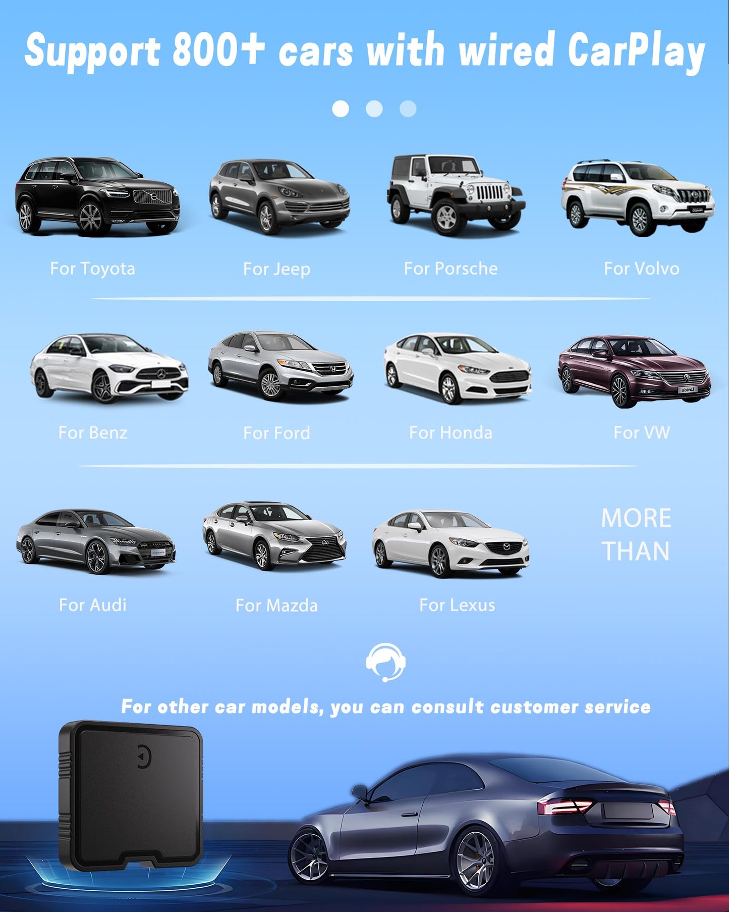 GZPYC Wireless CarPlay Adapter AI Box for iPhone & Android Auto – YouTube & Netflix Support, TF Card Offline Playback, Plug and Play, Wired to Wireless Conversion, Stable 5.8GHz WiFi & Bluetooth 5.3