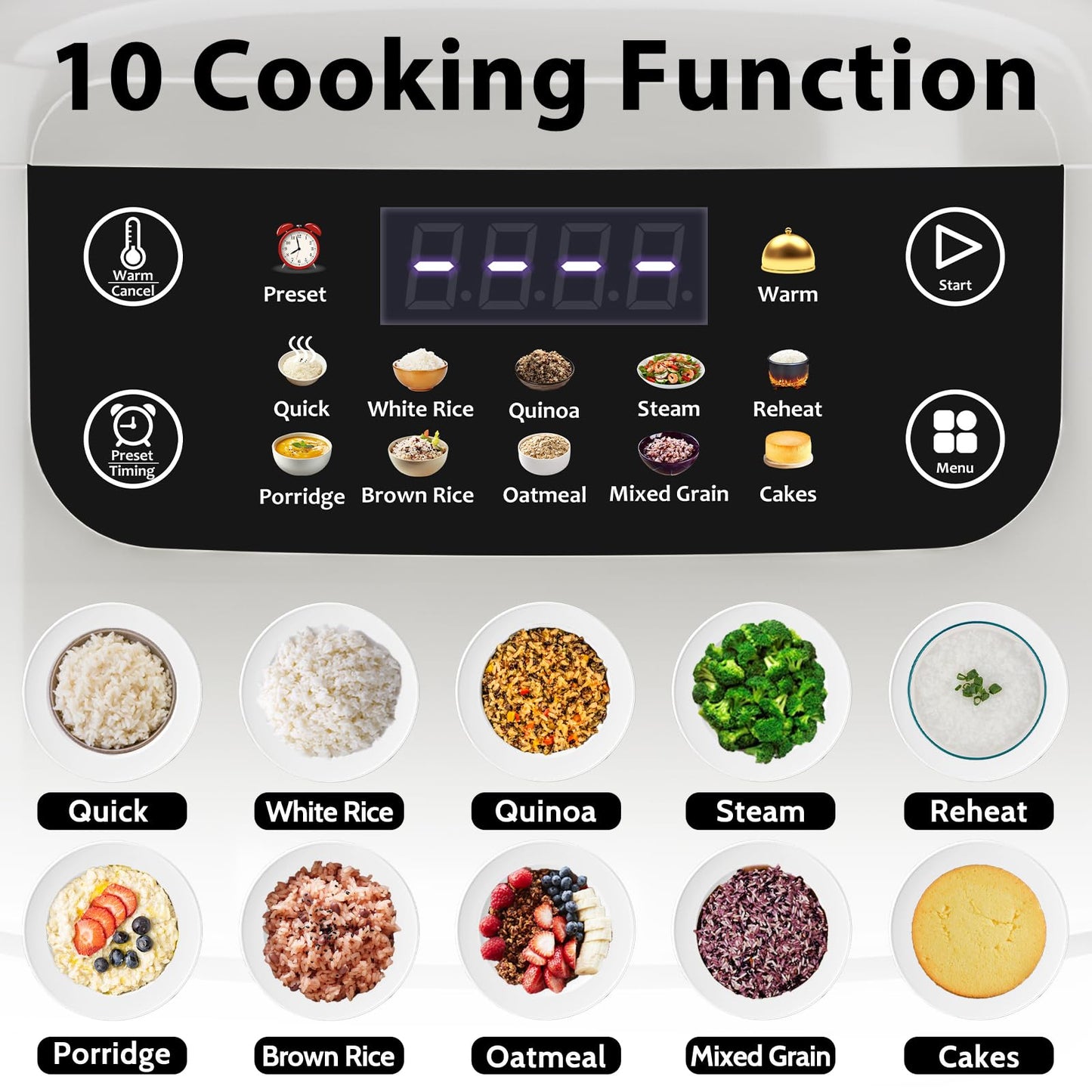 Portable Digital Rice Cooker, 6-Cup (Uncooked)/12-Cup (Cooked) Small Rice Maker with Steaming Basket, Mini Rice Cooker with 2L Removable Nonstick Inner Pot, 10 Menu Options, Auto Keep Warm, 24 Hour Delay Timer, White