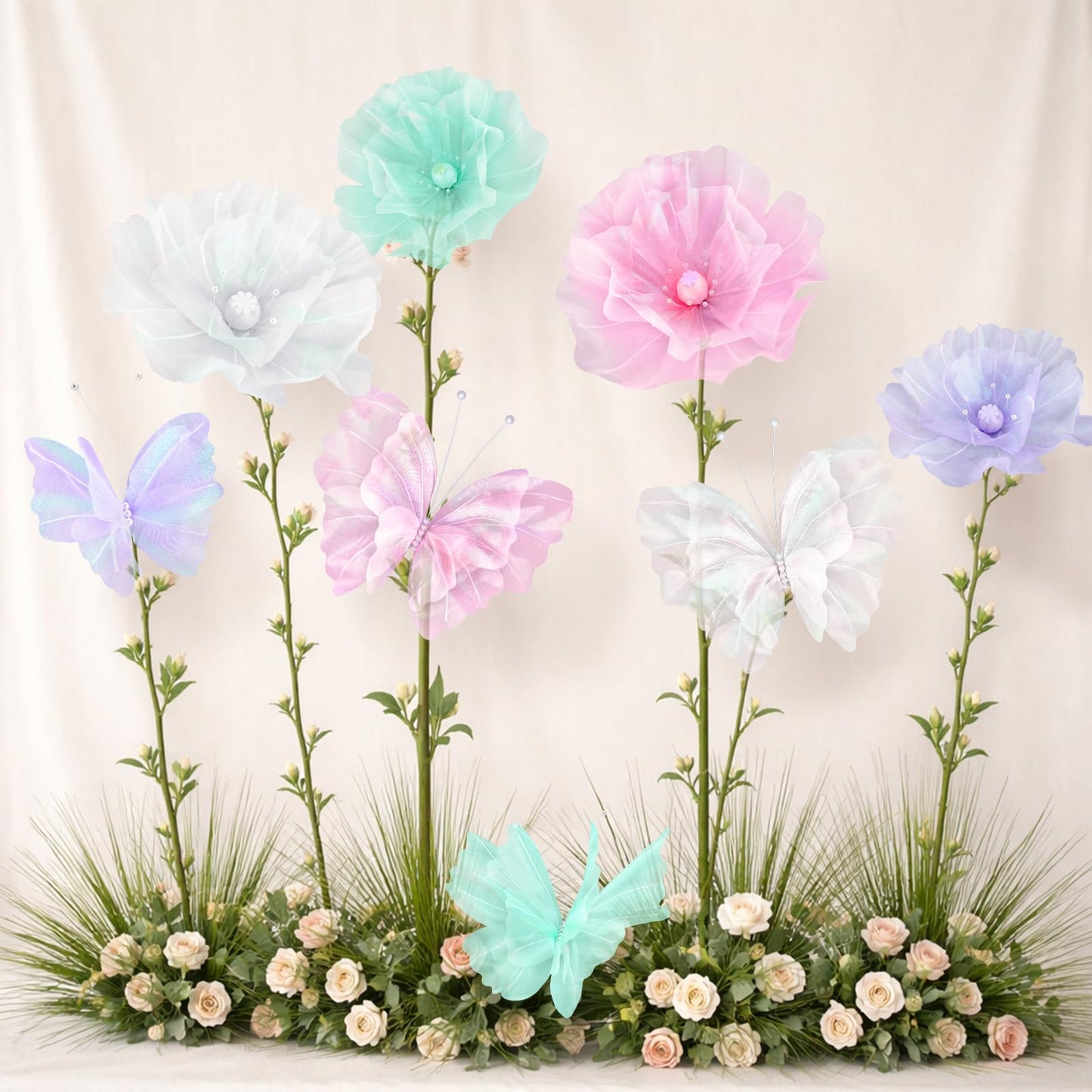 Cinnvoice 8 Pcs Pastel Large Butterfly Flower Decorations 20 Inch 12 Inch 3D Giant Pastel Silk Butterfly Big Flower Mariposas Grandes para Decoracion for Wedding Backdrop Birthday Party