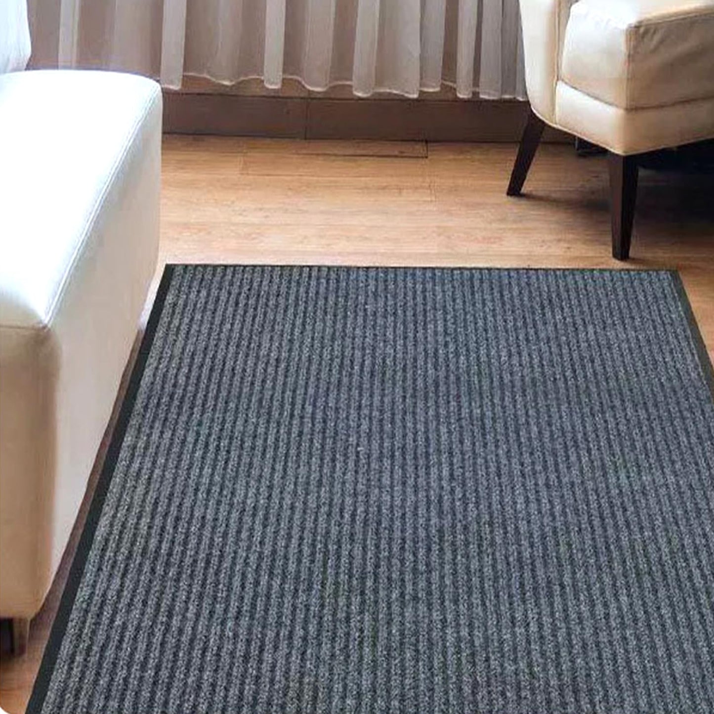 GOOFCXO 3 x 10 FT Commercial Runner Rug, Floor Mat Area Rugs with Non-Slip PVC Backing Indoor Outdoor Hallway Carpet Runner for Kitchen Balconies Living Room Dining Room Decks Patio - Gray