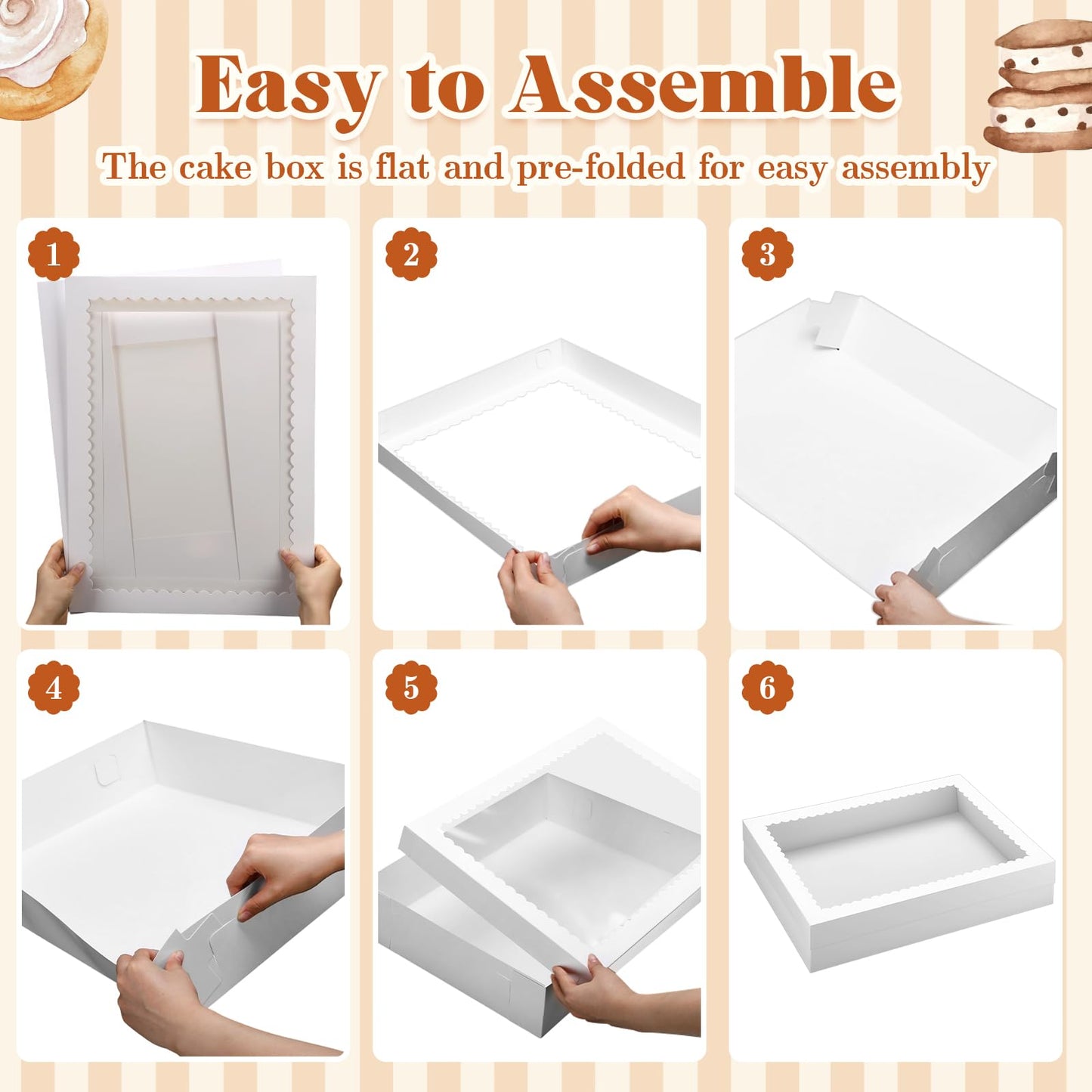 Sinload 10 Pcs 19x14x4 Inch Half Sheet Cake Boxes 5pcs Large Rectangle Bakery Boxes with 5pcs Cake Boards for Pastry Baking, Cupcakes, Donuts, Cookies, Pie Treat Packaging