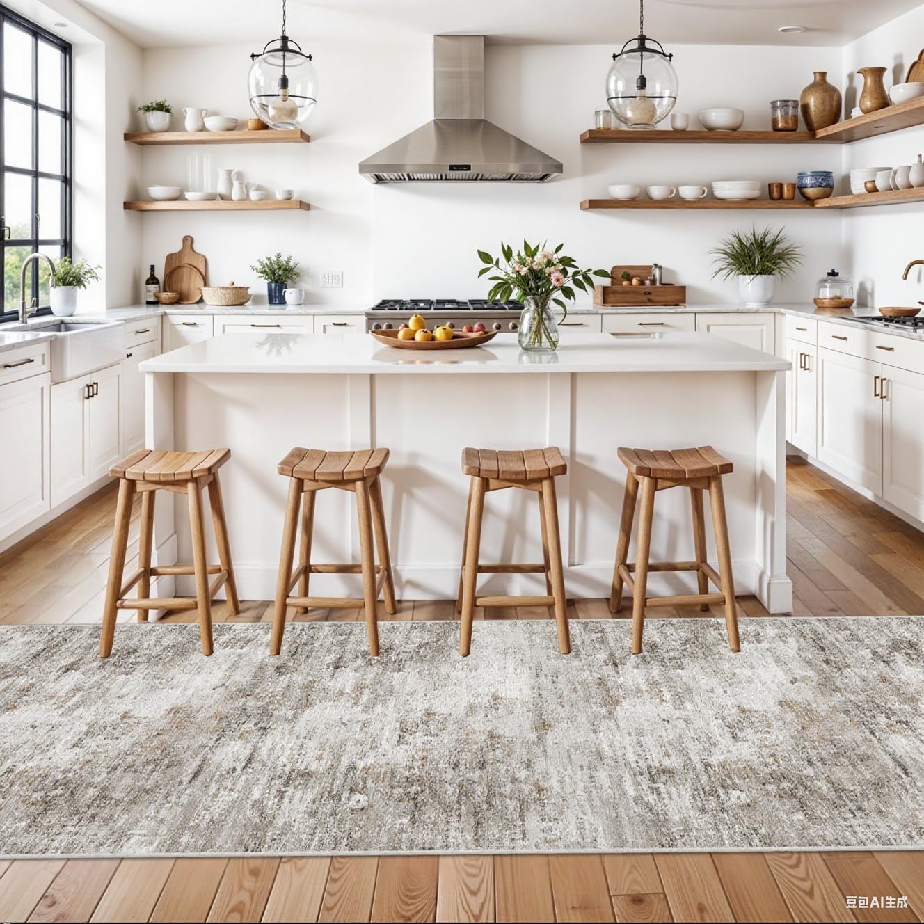 3x10 Ft Long Hallway Runner Rug - Non-Slip Washable Kitchen Runner Rug with Rubber Backing | Modern Abstract Wide Floor Carpet Runner for Indoor Entryway, Bedroom, Living Room, Beige/Grey/Brown