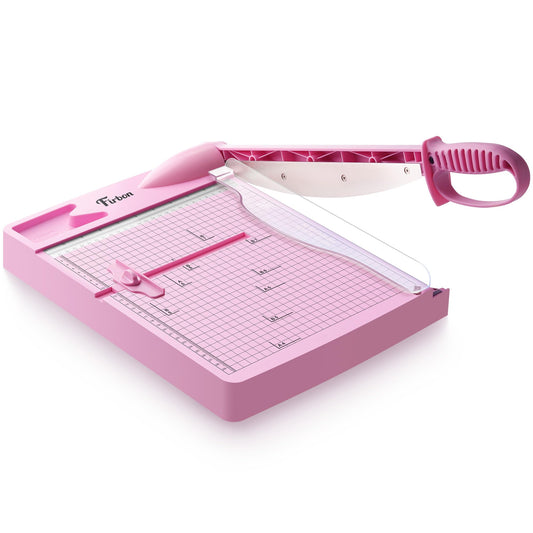 Firbon 12" Guillotine Paper Cutter, Heavy Duty 30-Sheet Capacity Trimmer for Cardstock, Photos, Scrapbooking, Office, Classroom, Studio (Pink)