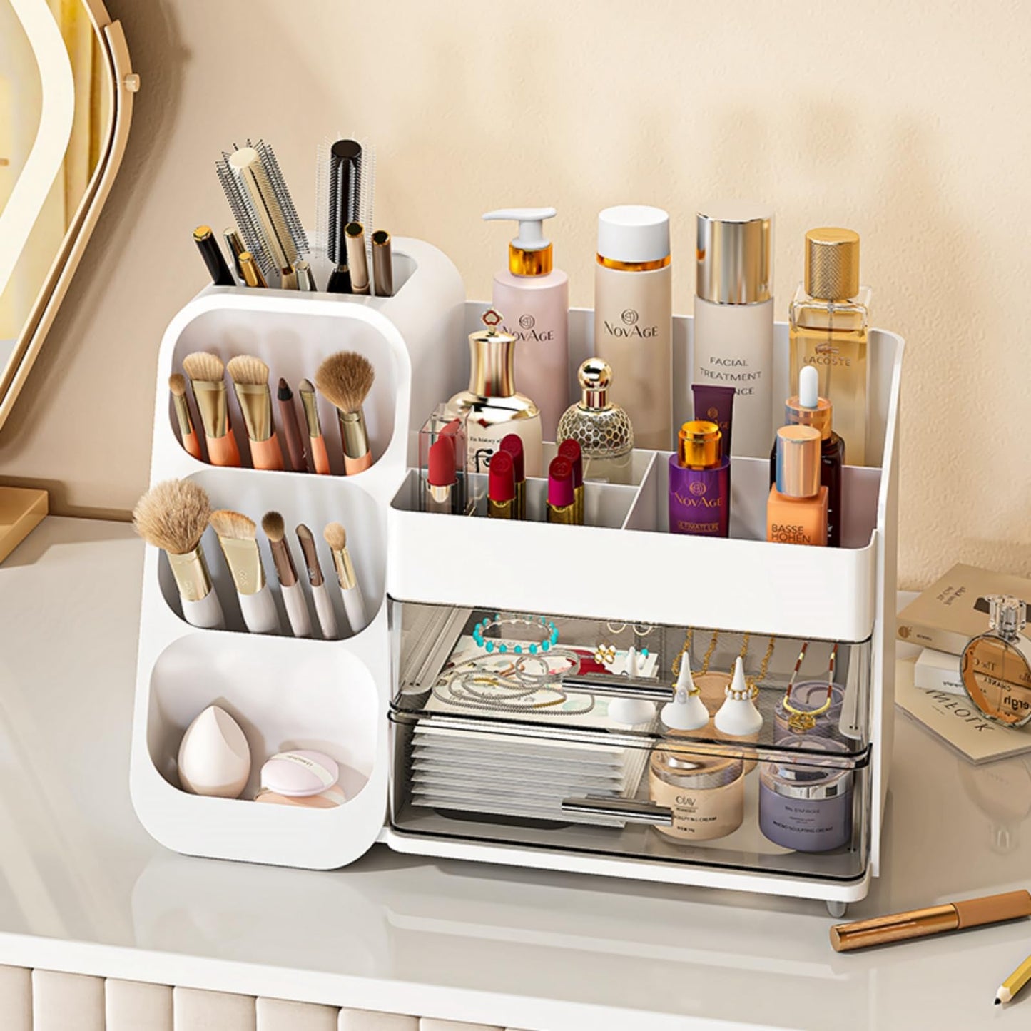 Makeup Organizer with Drawers for Vanity,Spacious Cosmetic Display Case,Perfect Storage Solution for Your Beauty Essential(White)