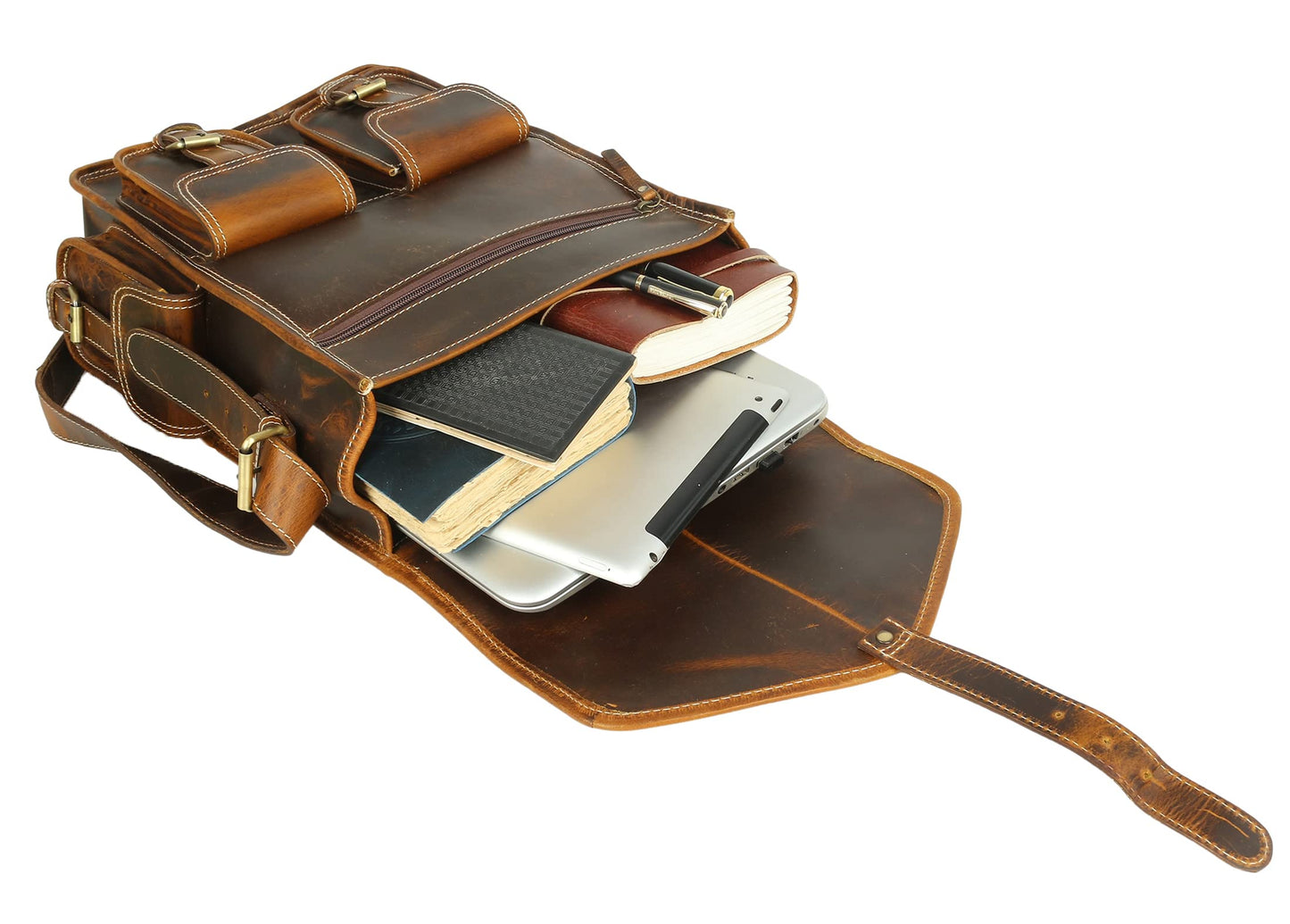 KomalC Leather Backpack Rucksack Travel Laptop Camping Bag for Men Women