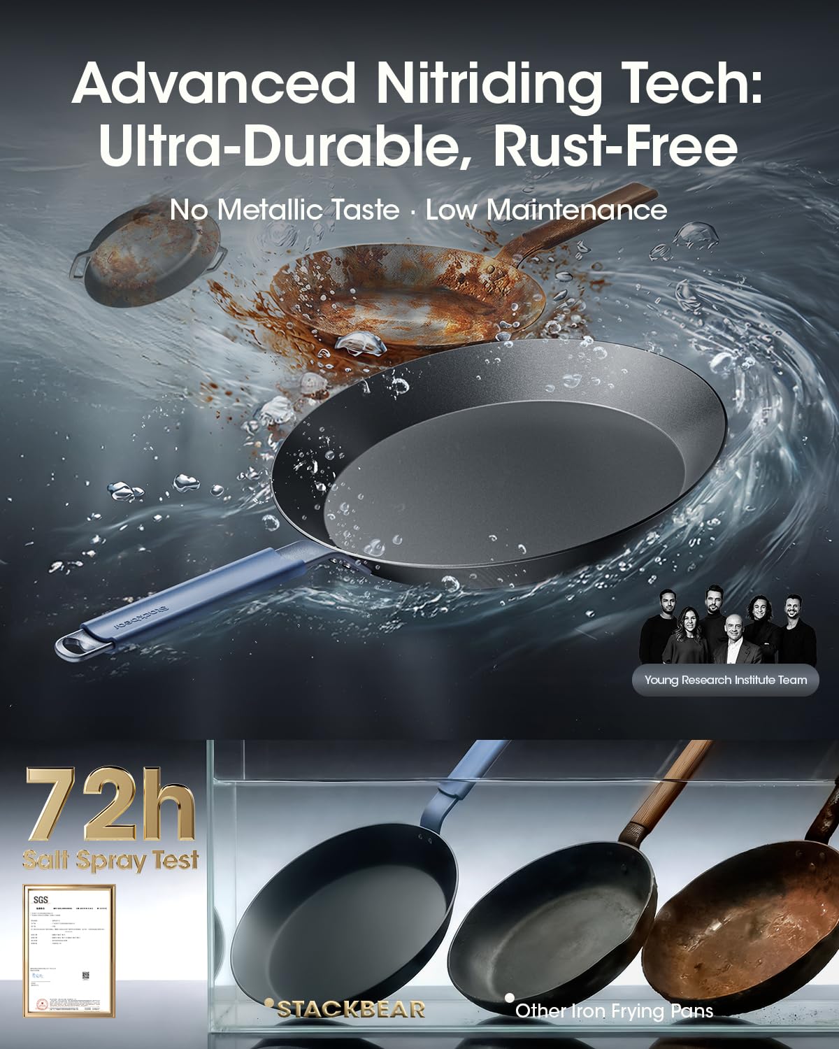 stackbear Carbon Steel Frying Pan 10 Inch, Nitrided Carbon Steel Skillet, Preseasoned Rust Resistant Cooking Pan, Induction & Oven Safe Professional Cookware