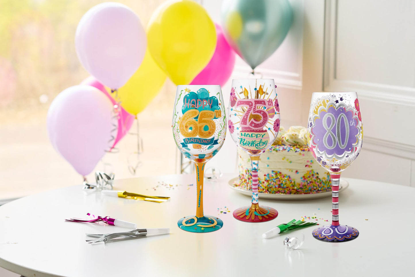 Enesco Lolita Happy 75th Birthday Hand-Painted Artisan Wine Glass, 15 Ounce, Multicolor