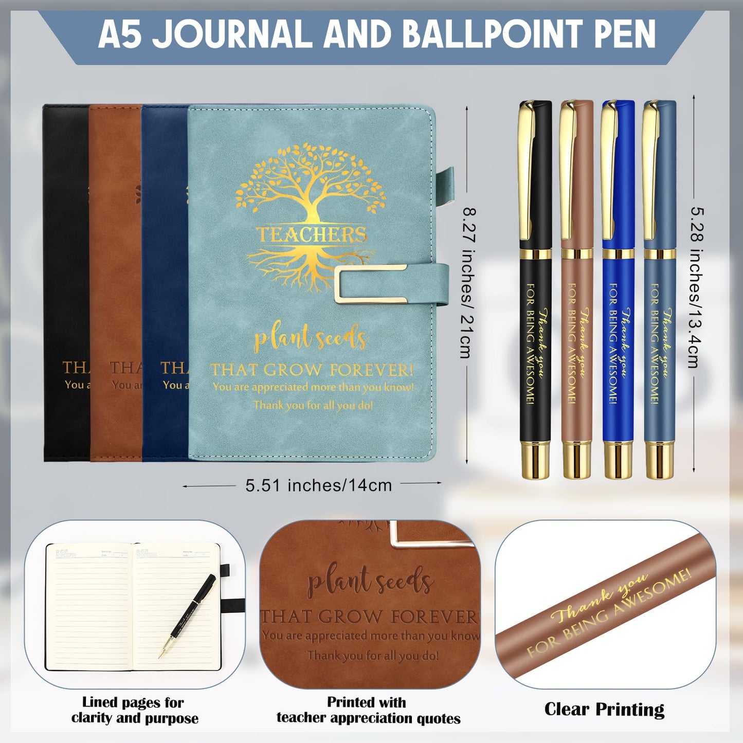 Pickmesh 12 Pcs Teacher Appreciation Gifts End of Year Teacher Gift Set with 17 oz Coffee Tumbler A5 Leather Journal Pen Thank You Birthday Gift for Mem Women Teachers Educator (Mixed Color)