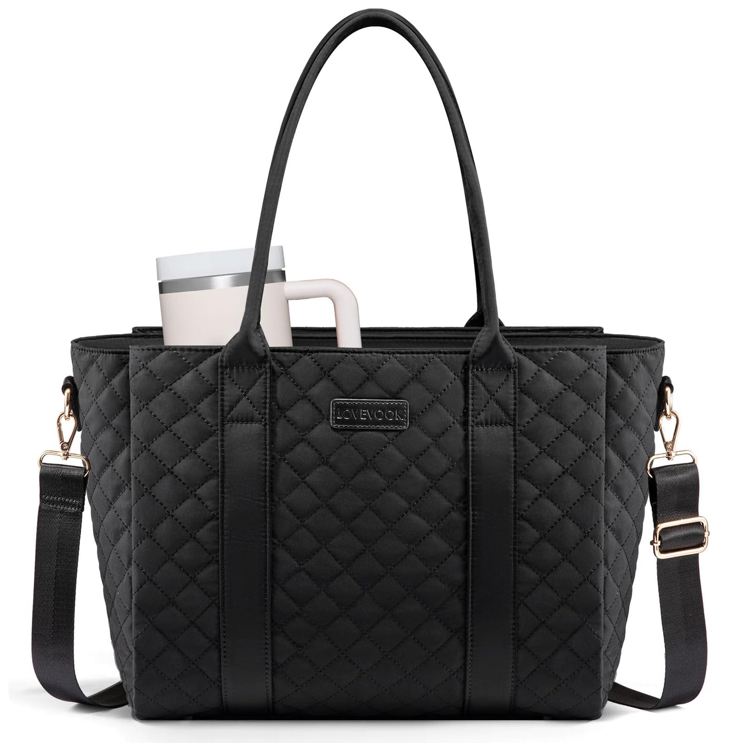 LOVEVOOK Teacher Tote Bag for Women, Quilted Work Tote Nurse Laptop Bag, Large Computer Shoulder Bags with Zipper for Travel