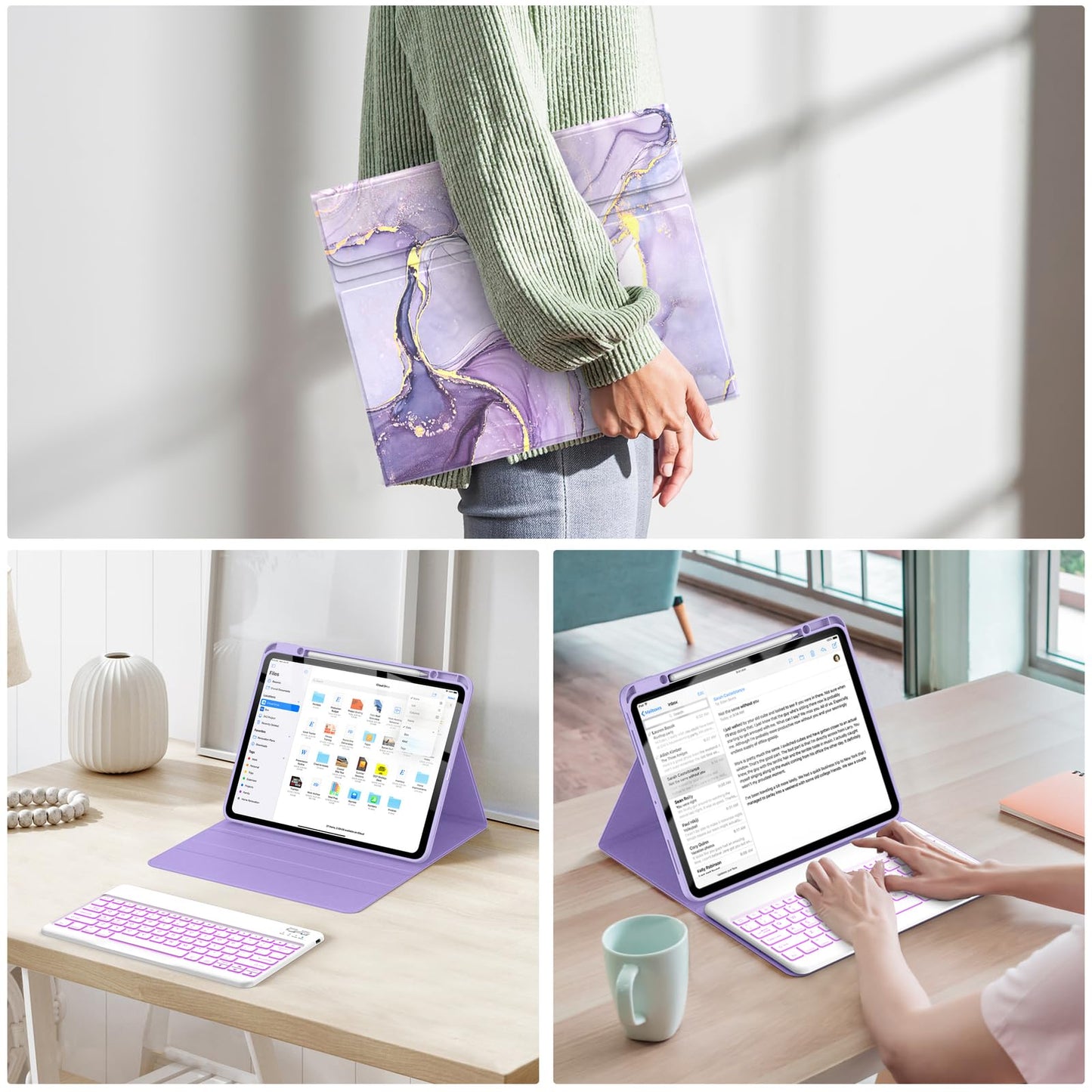 Soke Keyboard Case for iPad Pro 13 Inch (M4 2024), Magnetic Detachable Wireless Keyboard & 7 Colors Backlight Keys, Folio Stand TPU Back Cover with Pencil Holder for iPad Pro 13", Lilac Marble
