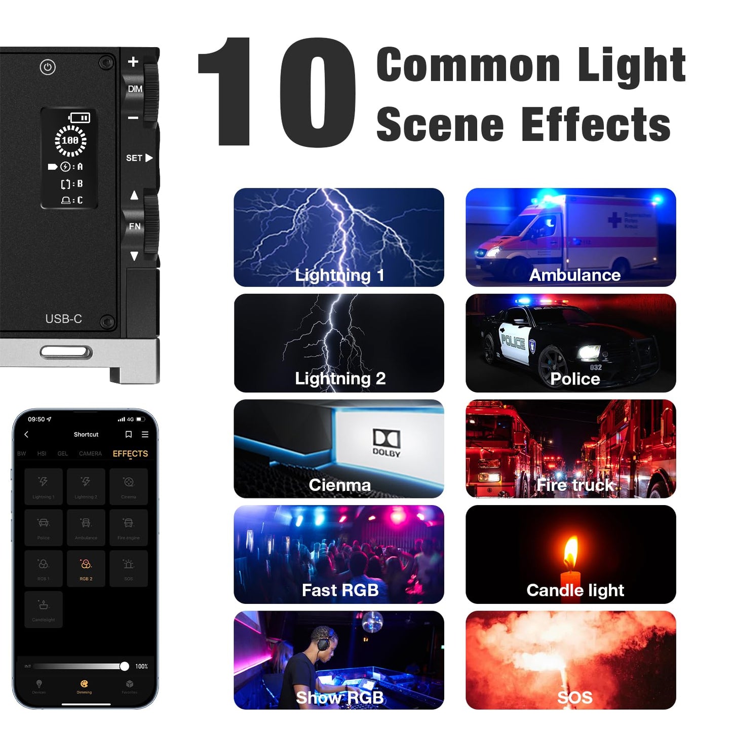 Pixel G1s RGB Video Light with APP Control, Built-in 12W Rechargeable Battery LED Camera Light, 10 Common Lighting Effects, CRI≥97 2500-8500K RGB Video Light with Aluminum Alloy Body