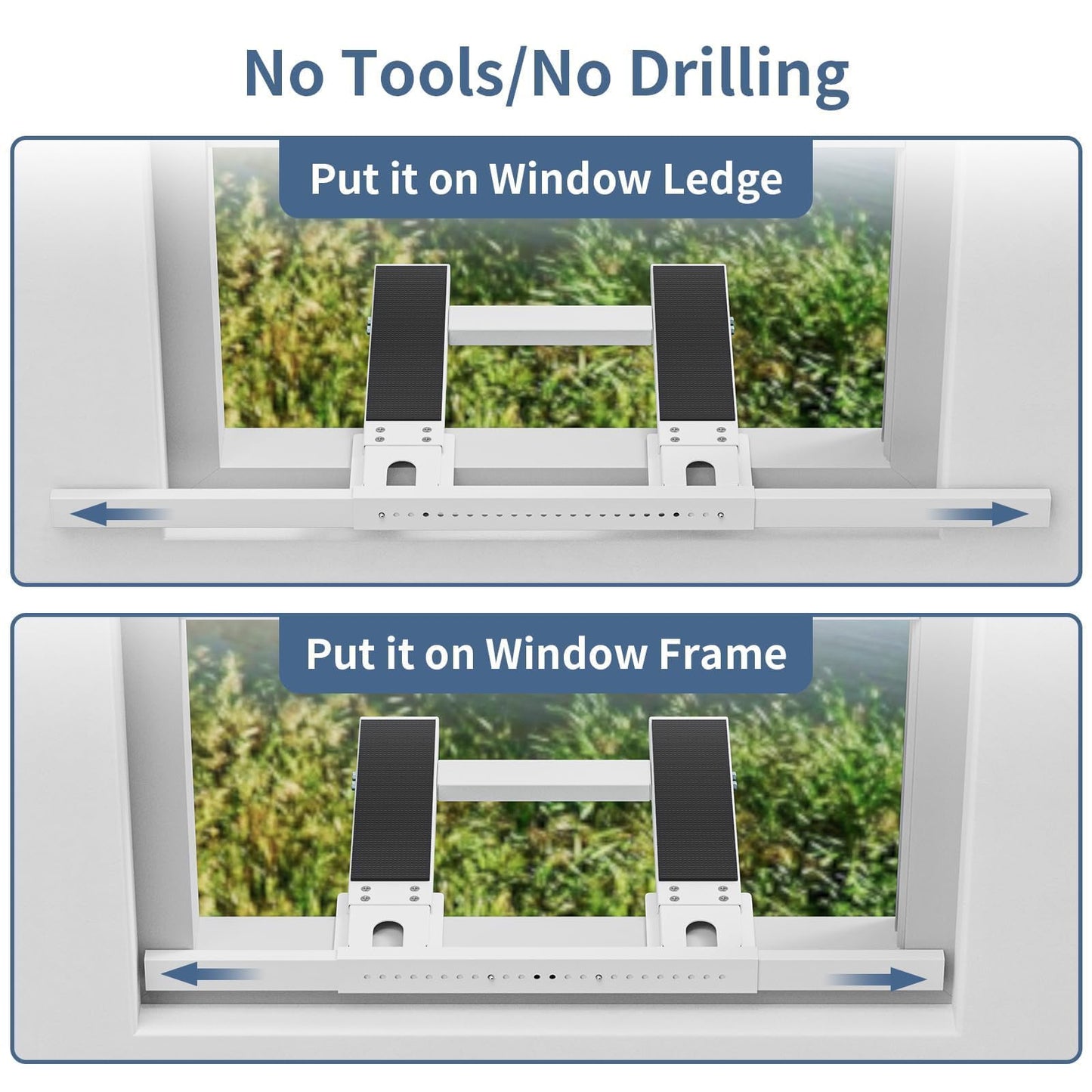 ADKLLA No-Drill AC Window Bracket, Air Conditioner Support Bracket for Single/Double Hung Windows, Heavy Duty Epoxy-Coated Steel Holds Up to 300lbs, Easy Installation & Adjustable