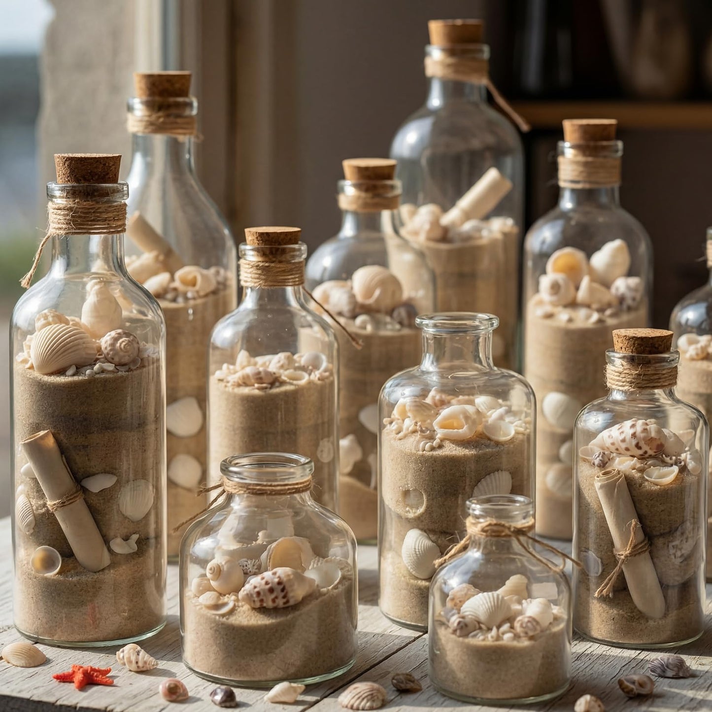 Fiwochic Natural 5.5 LB Sand and 1000 Pcs Tiny Sea Shells Mixed Ocean Beach Seashells Decorative Sand for DIY Craft Vase Filler Wedding Home Decor Beach Theme Party