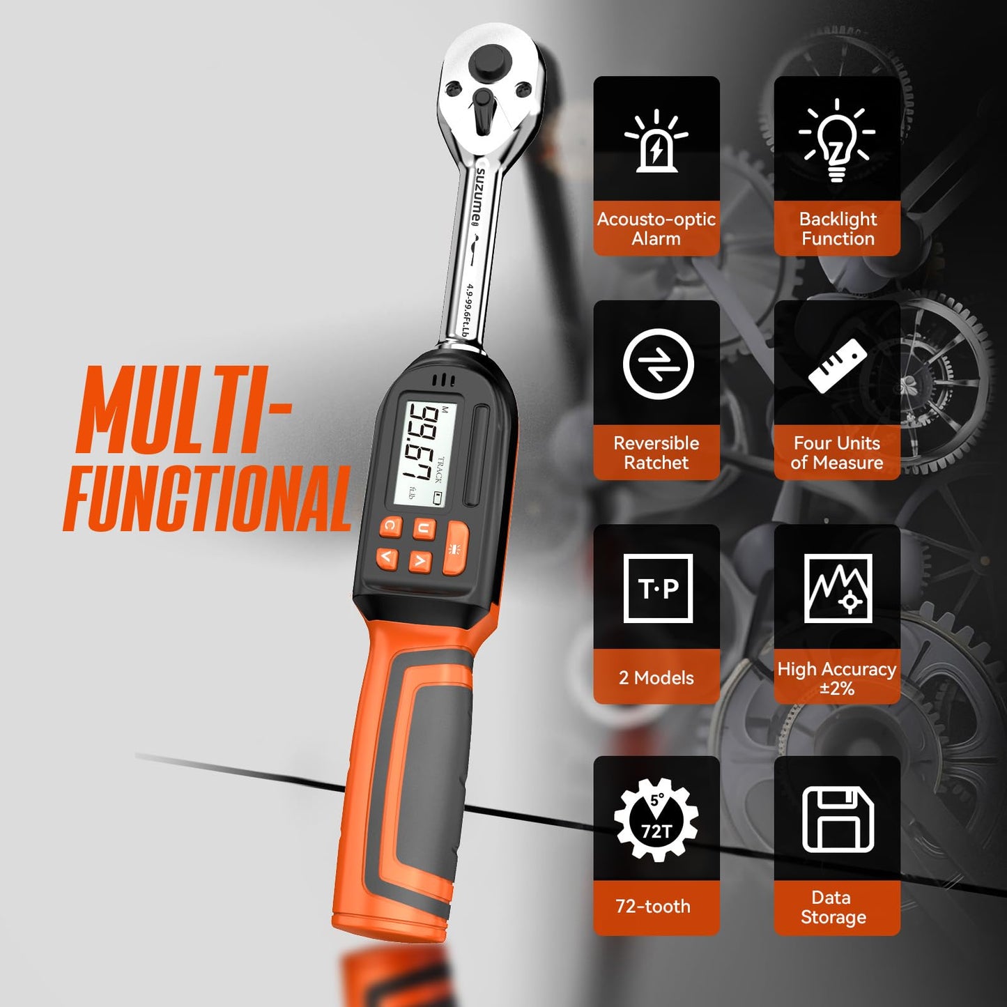SUZUME Digital Torque Wrench 3/8 Drive (4.9-99.6 Ft. Lb/ 6.6-135 N.m)±2% High Accuracy Digital Torque Wrench with Buzzer and LED Flash Notification Four Units of Measure Torque Wrenches Digital