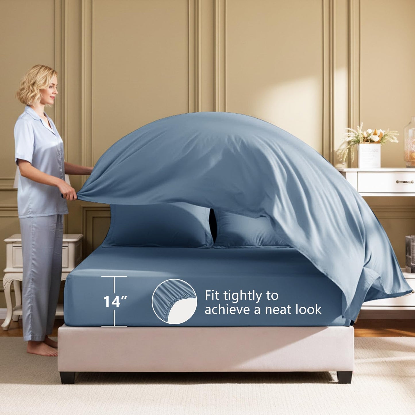 HIMEET Queen Size Comforter Sets - 7 Pieces Bed in a Bag Queen, Luxury Comforter Set with Sheets for All Season, Bed Set with Comforter, Flat Sheet, Fitted Sheet, Pillowcases & Shams, Grayish Blue