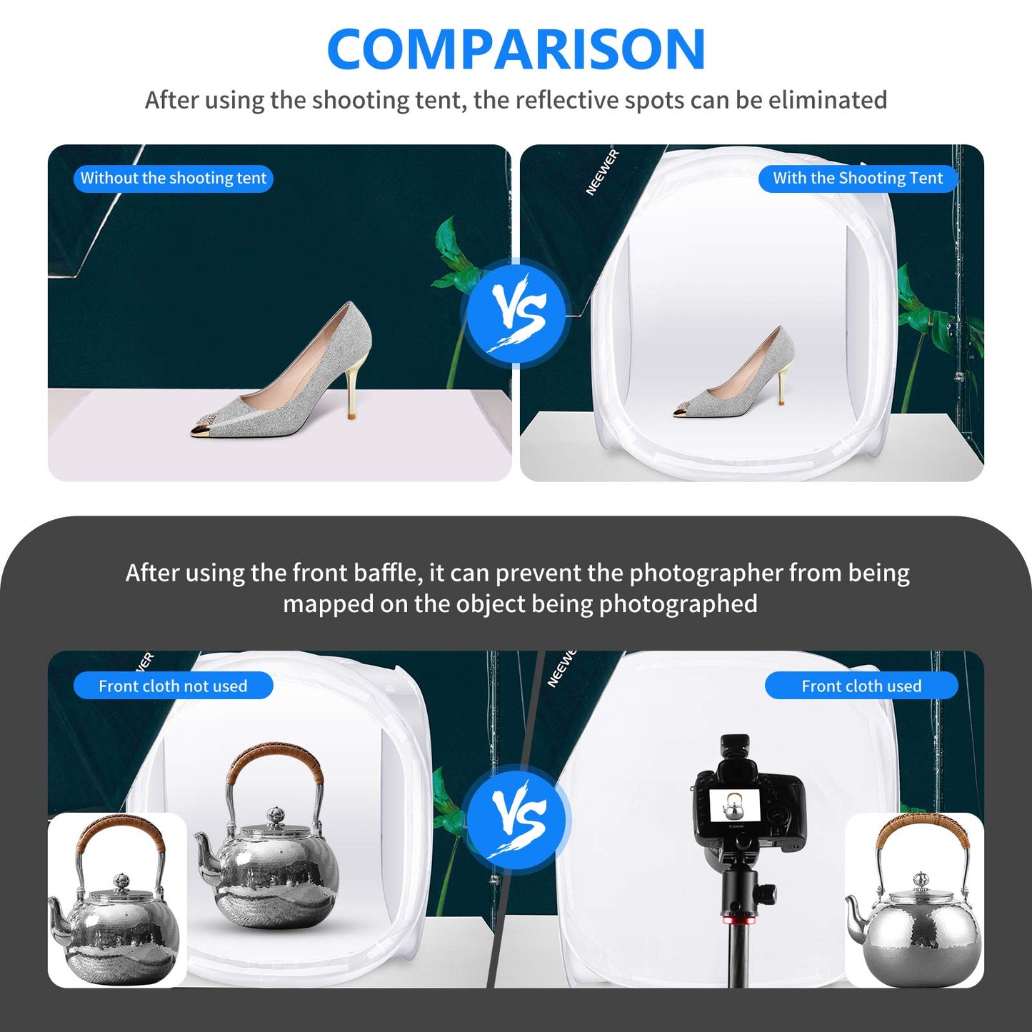 Neewer® 24x24 inch/60x60 cm Photo Studio Shooting Tent Light Cube Diffusion Soft Box Kit with 4 Colors Backdrops (Red Dark Blue Black White) for Photography