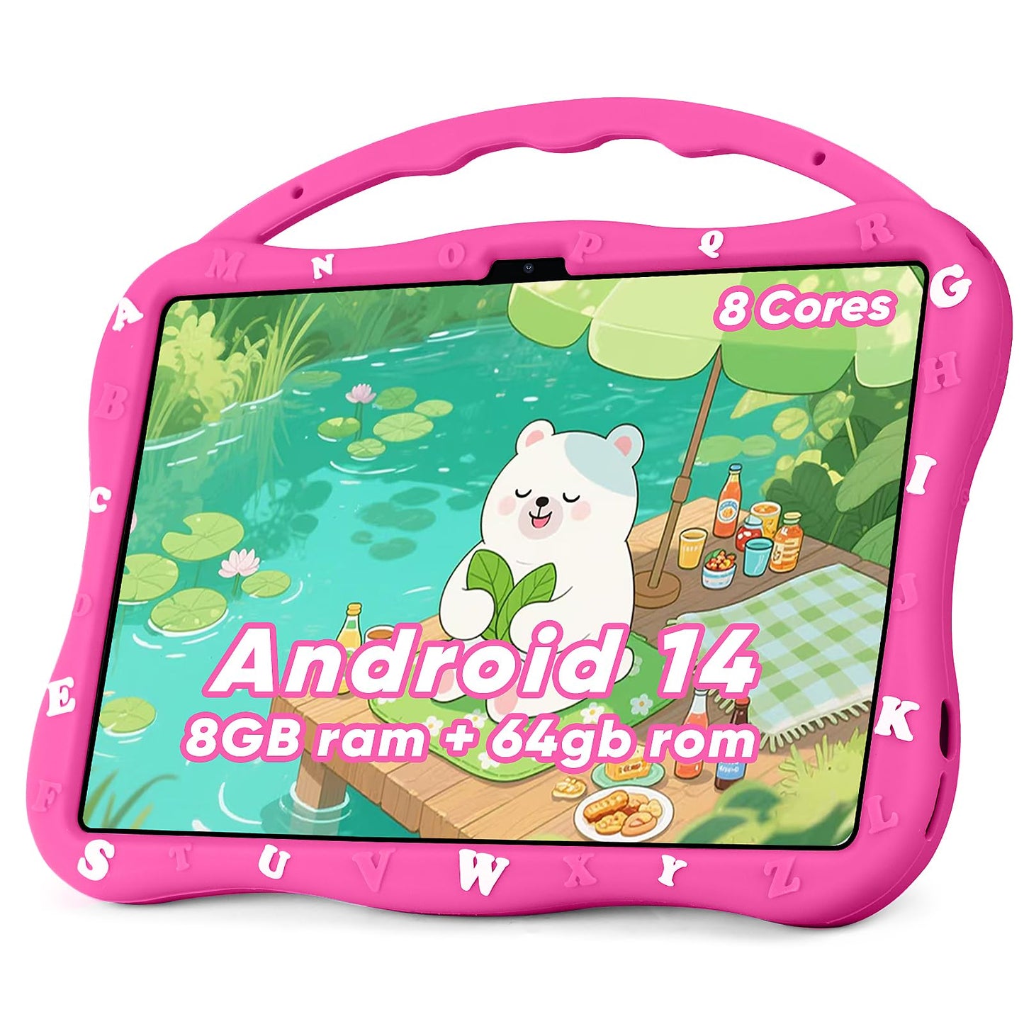 MengDash Kids Tablet, 10.1 inch Tablet for Kids 3-10, Educational Learning Toddler Tablet Android 14, 8GB RAM+64GB ROM Storage, 5G WiFi, Baby Girl boy Gift (Red)