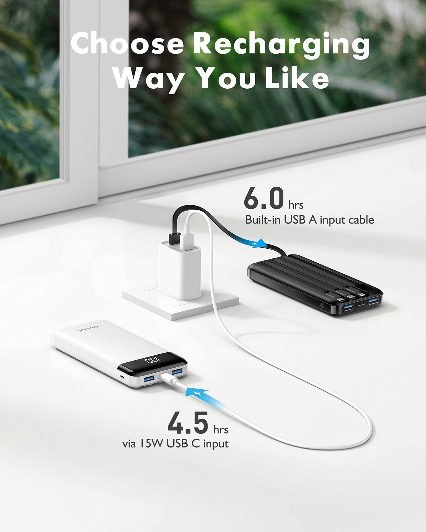 2 Packs Portable Chargers with Built in Cables, 2PCS Slim 10000mAh Travel Essentials Battery Pack 6 Outputs 3A Power Banks for iPhone Samsung Pixel LG Moto iPad