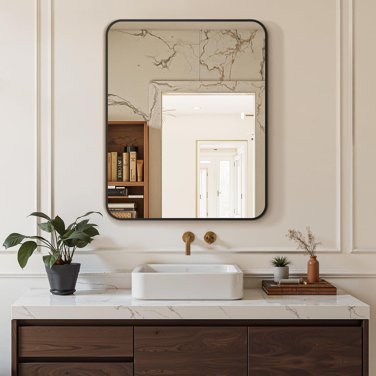 Delma Bathroom Vanity Mirror, Black Framed Bathroom Mirror for Over Sink, High-Definition Bathroom Mirror, Versatile Bathroom Vanity Mirror, Hangs Horizontally or Vertically(30x24, Black)