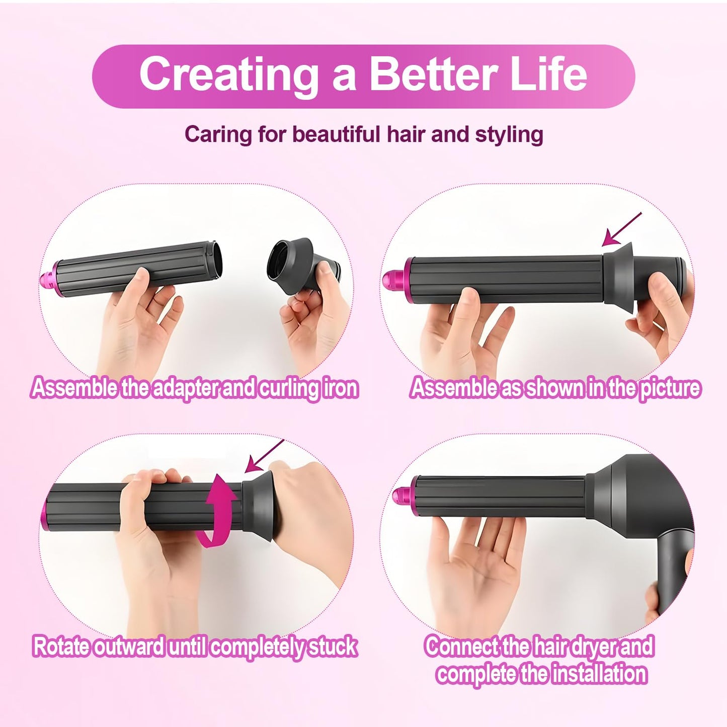 40MM/1.6 Inch Long Curling Barrel Curling Brush Attachment, Compatible withDyson Hair CurlersCurling Barrel withAdapter forAirwrap StylerFor use with hair styling toolsModels HS01 /HS05 HD01/HD08