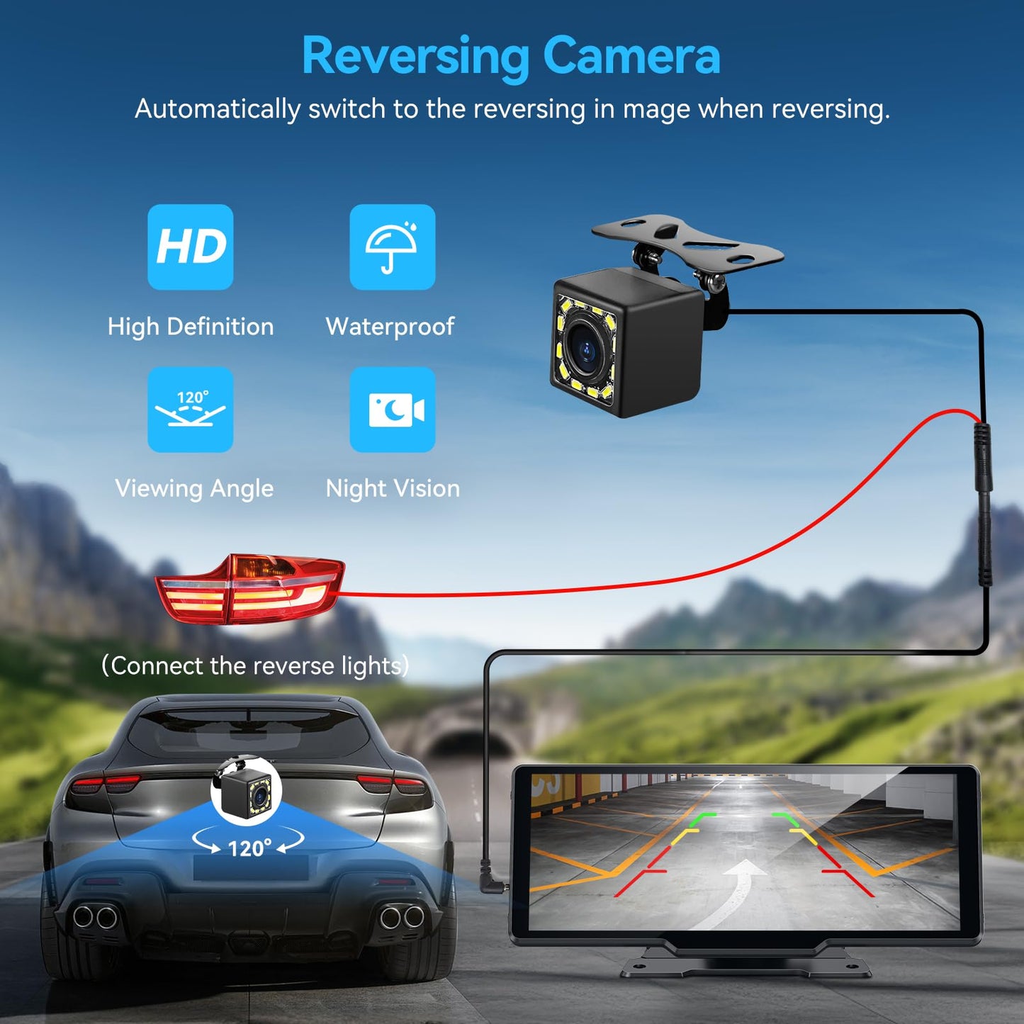 Portable Carplay Screen for Car, 10.26" Wireless Carplay Car Stereo & Android Auto Car Play Touchscreen with 1080P Backup Camera,GPS Navigation,Voice Control,5.0 Bluetooth (10.26inch)