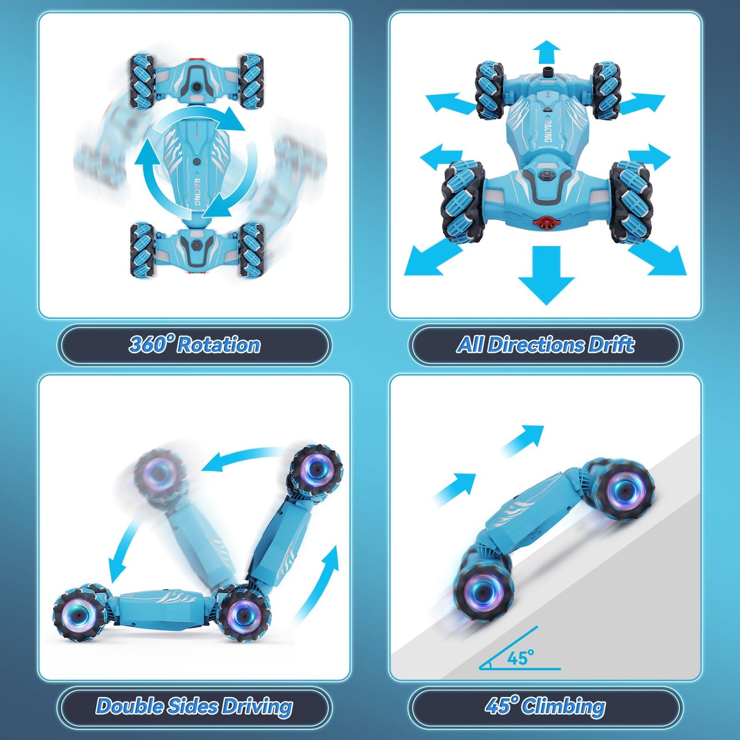Dysaim Gesture Sensing RC Stunt Car, Cool Birthday Gifts for Boys Ages 6-12 Toys, 4WD Remote Control Car 360° Rotate Transform Drift RC Cars with Lights Music Sprayer, 2.4Ghz Hand Controlled