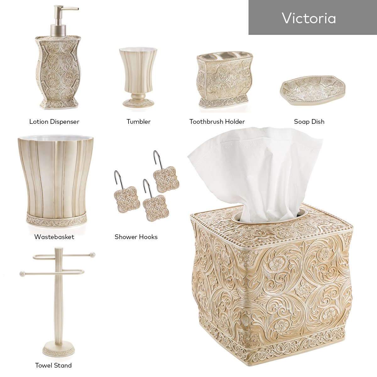 Creative Scents Victoria Bathroom Trash Can 1.32 Gal / 5L - Decorative Bathroom Wastebasket - Durable Beige Waste Bin - Waste Basket for Bathroom, Bedroom, Powder Room or Living Room Decor