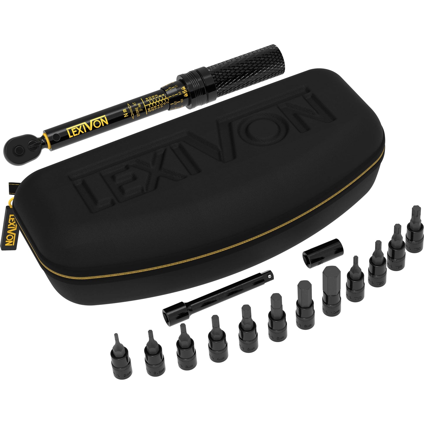 LEXIVON Bike Torque Wrench 1/4-Inch Dr. 15-Piece Kit | 72-Tooth Gear, Dual-Direction Click Type 2~26 Nm / 17.7~230.1 in-lb (LX-191)