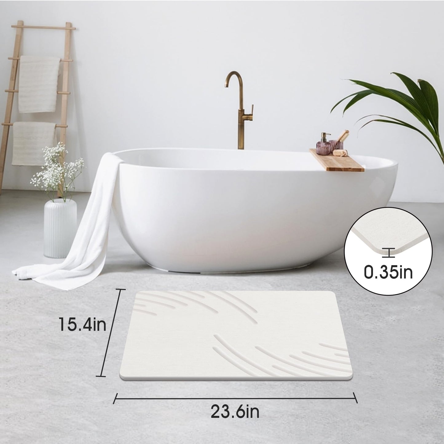 ZIKIBL Stone Bath Mat Diatomaceous Earth Shower Mat Super Absorbent Non-Slip Diatomite Stone Bath Mats for Bathroom Floor Quick-Drying Natural Easy to Clean（24 * 16''）