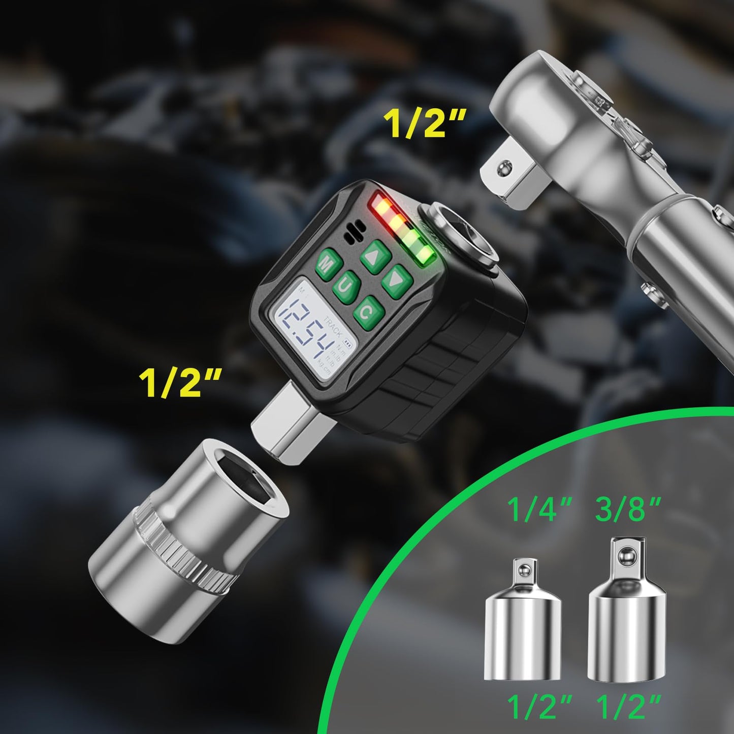 LLAVETOR Digital Torque Wrench Adapter Set 1/2" Drive,Electric Wrenches,Snap on Digital Inch Pound Torque Wrench,1/4",3/8" Torque Adapter for Car,Motorcycle & Automotive (12.54-250.8 ft-lb/17-340 Nm)