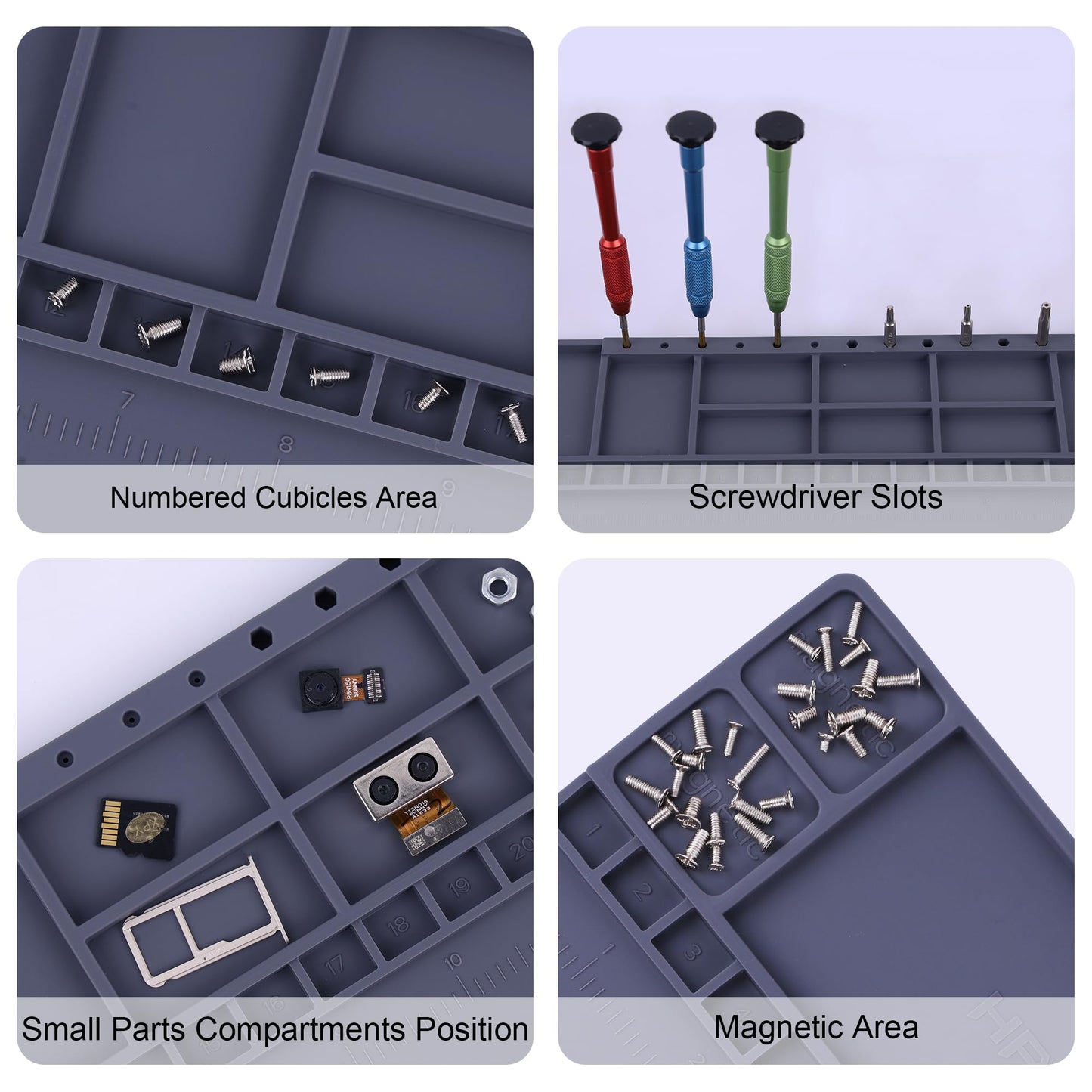 Premium Heat Resistant 932°F 20.7" x 13.4" Magnetic Anti-static Mat with Grounding Accessories, HPFIX ESD Safe Electronics Work Mat for Computer Cell Phone Laptop Repair