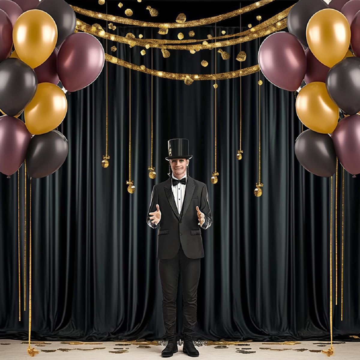 30 ft x 10 ft Wrinkle Free Black Backdrop Curtain for Parties, 6 Panels 10ft Polyester Black Photo Backdrop Drapes for Graduation Birthday Wedding Party Stage Curtains, Thick Bulk Background Curtains
