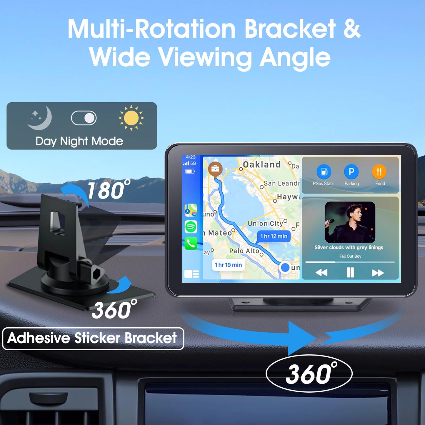 Wireless CarPlay Screen for Car, 7" HD Portable Stereo Touchscreen with Apple CarPlay & Android Auto, CarPlay Screen with Backup Camera, Mirror Link, Bluetooth, Navigation for All Vehicle