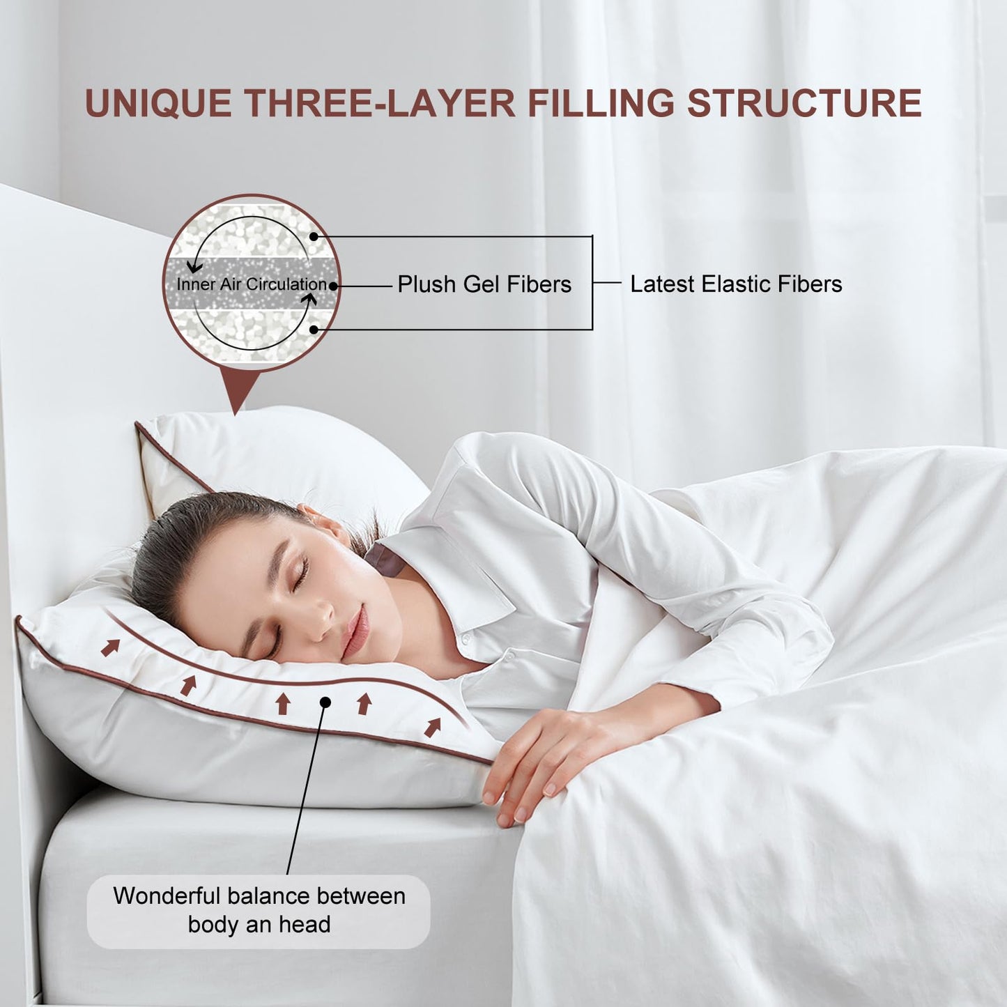 Subrcamos Luxury Comfort Set of 4 Queen Size Bed Pillows - Hypoallergenic Polyester Microfiber Material - Premium Sleep Support for Side, Back, and Stomach Sleepers - 18 x 28 inches, 45 cm x 70 cm
