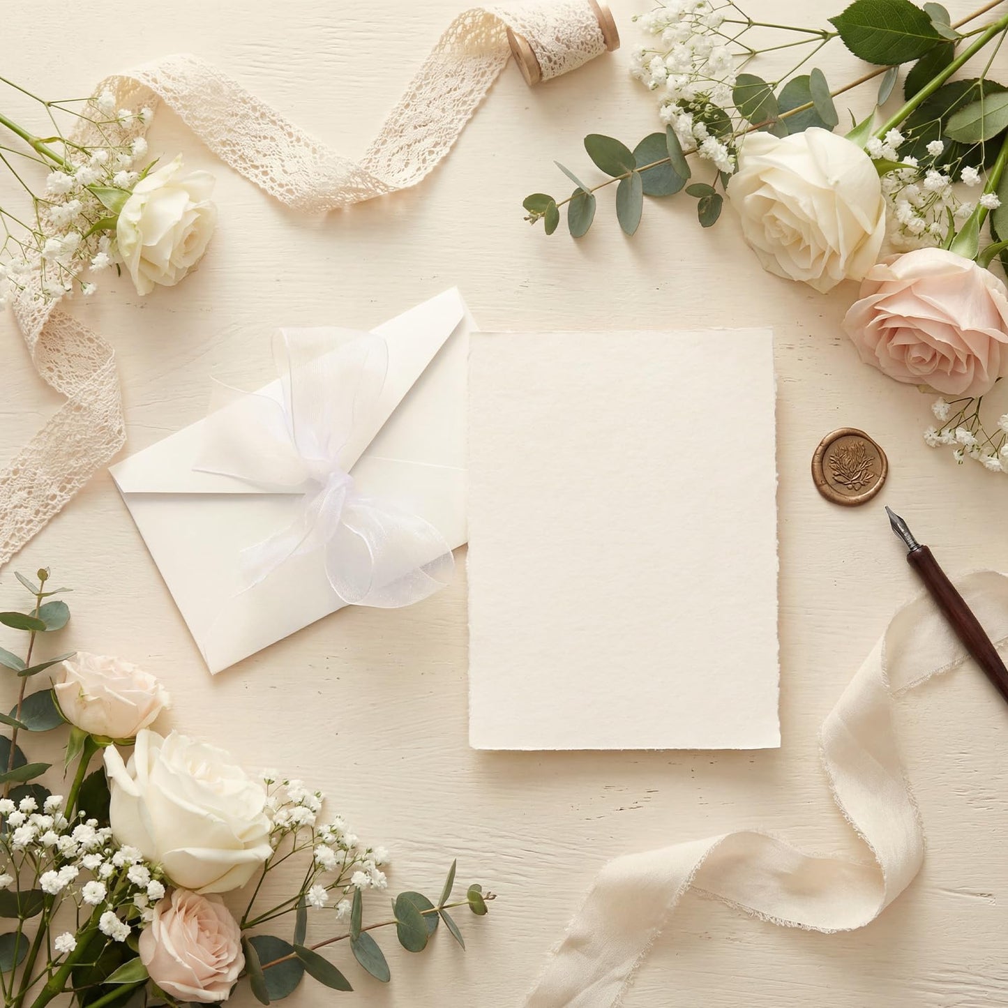Motiskyy 100 Sheets Cream Deckle Edge Paper 5.8" x 8.3" Acid Free Cotton Paper 160gsm for Printing, Watercolor, Scrap Booking, Crafting