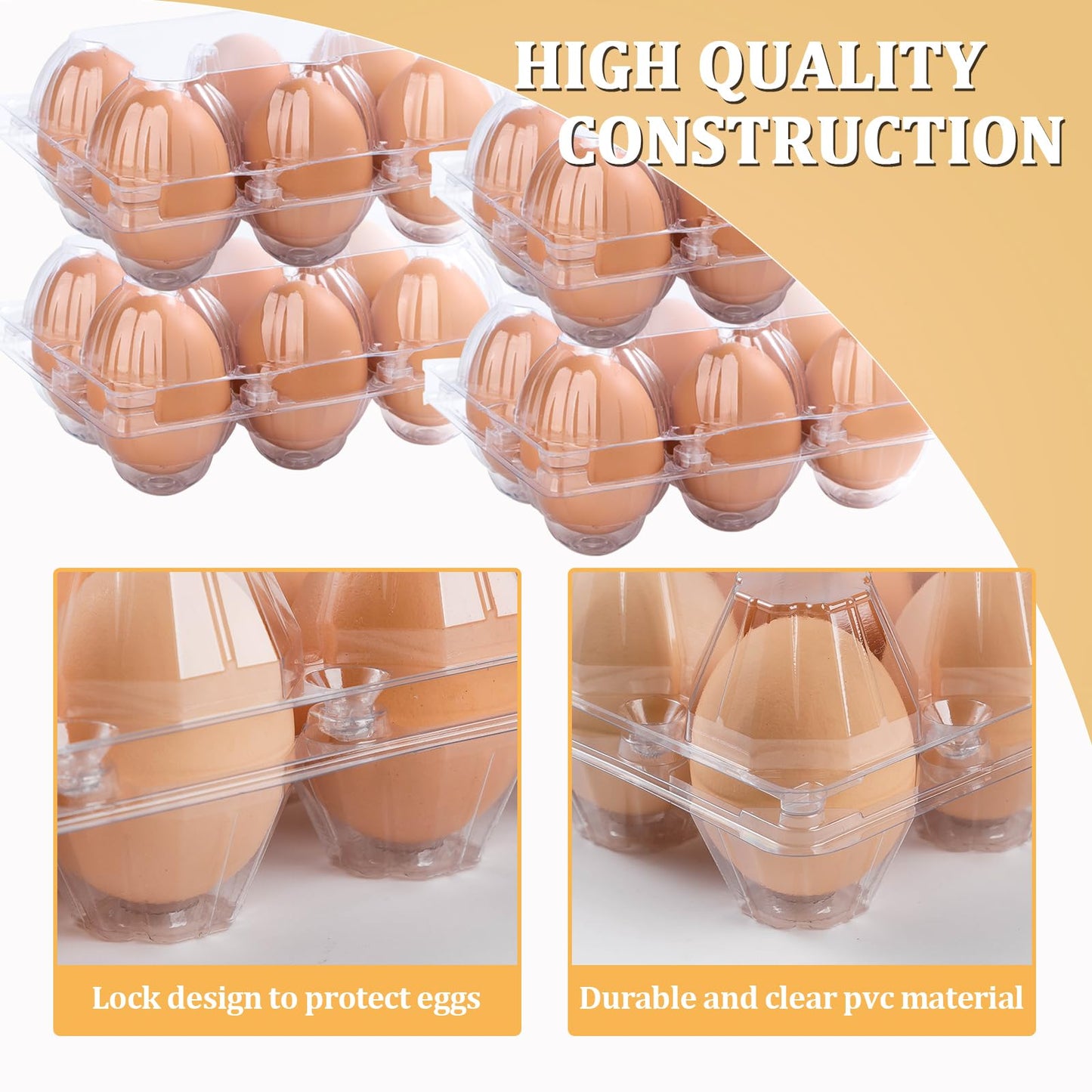 APOCHON 200PCS Clear Plastic Egg Cartons 6 Count,Half Dozen Egg Cartons Cheap Bulk for Chicken Eggs,Reusable Egg Holder for Family,Pasture,Farm Markets Display - Medium Egg Containers 2x3 Grids