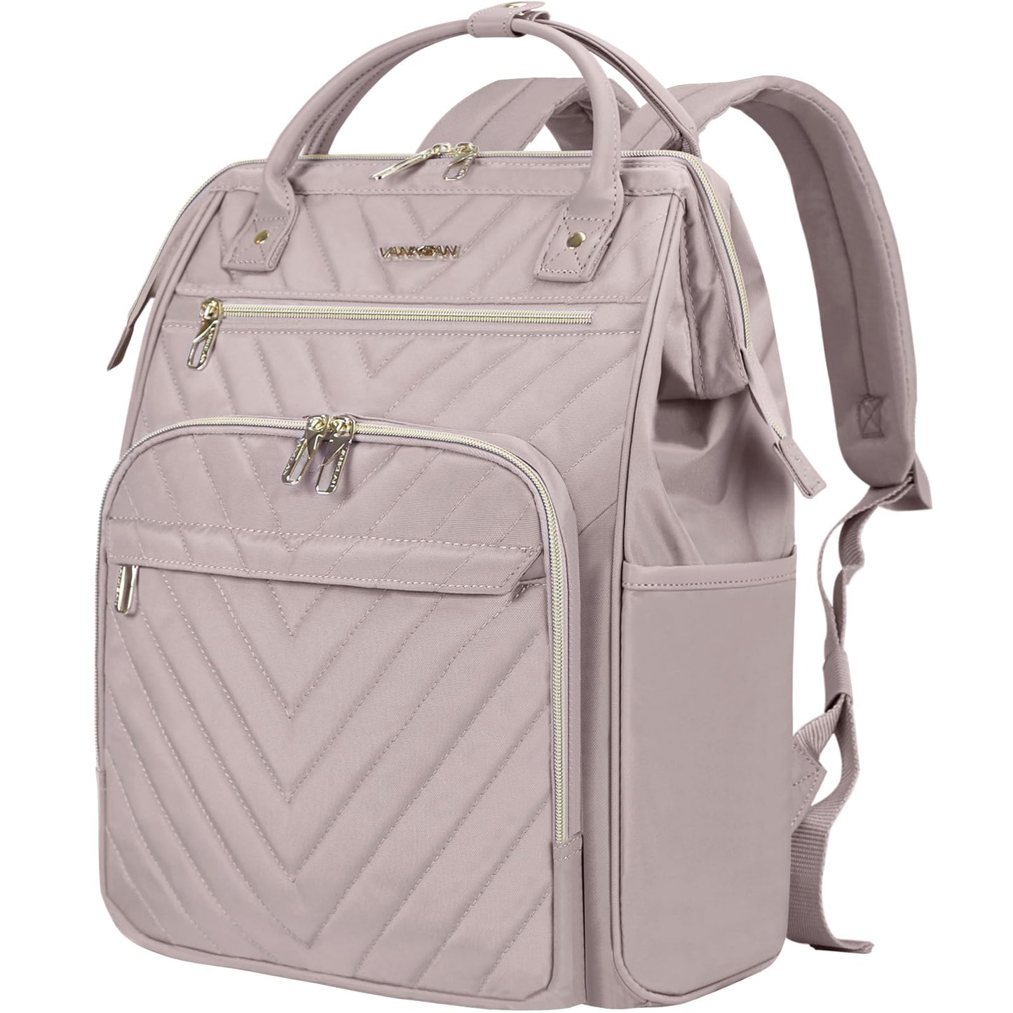 VANKEAN 17 Inch Laptop Backpack for Women Fashion Computer Work Bag, Large Capacity Waterproof Backpack, College Daypack Business Travel Backpack, Light Dusty Pink