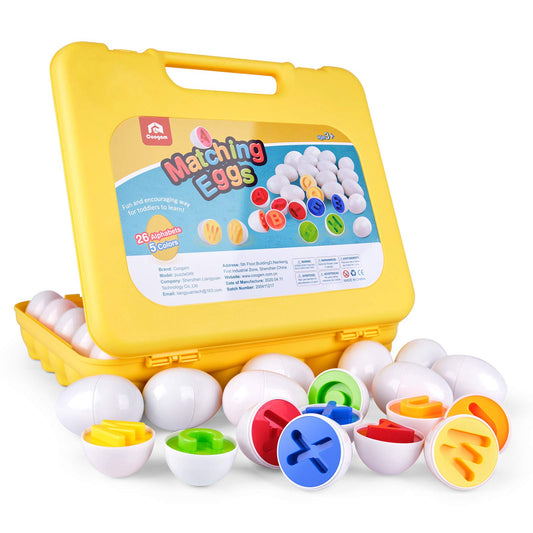 Coogam Letters Matching Eggs 26PCS ABC Alphabet Color Recoginition Sorter Puzzle Easter Travel Bingo Game Uppercase Learning Educational Fine Motor Skill Montessori Gift for Kids