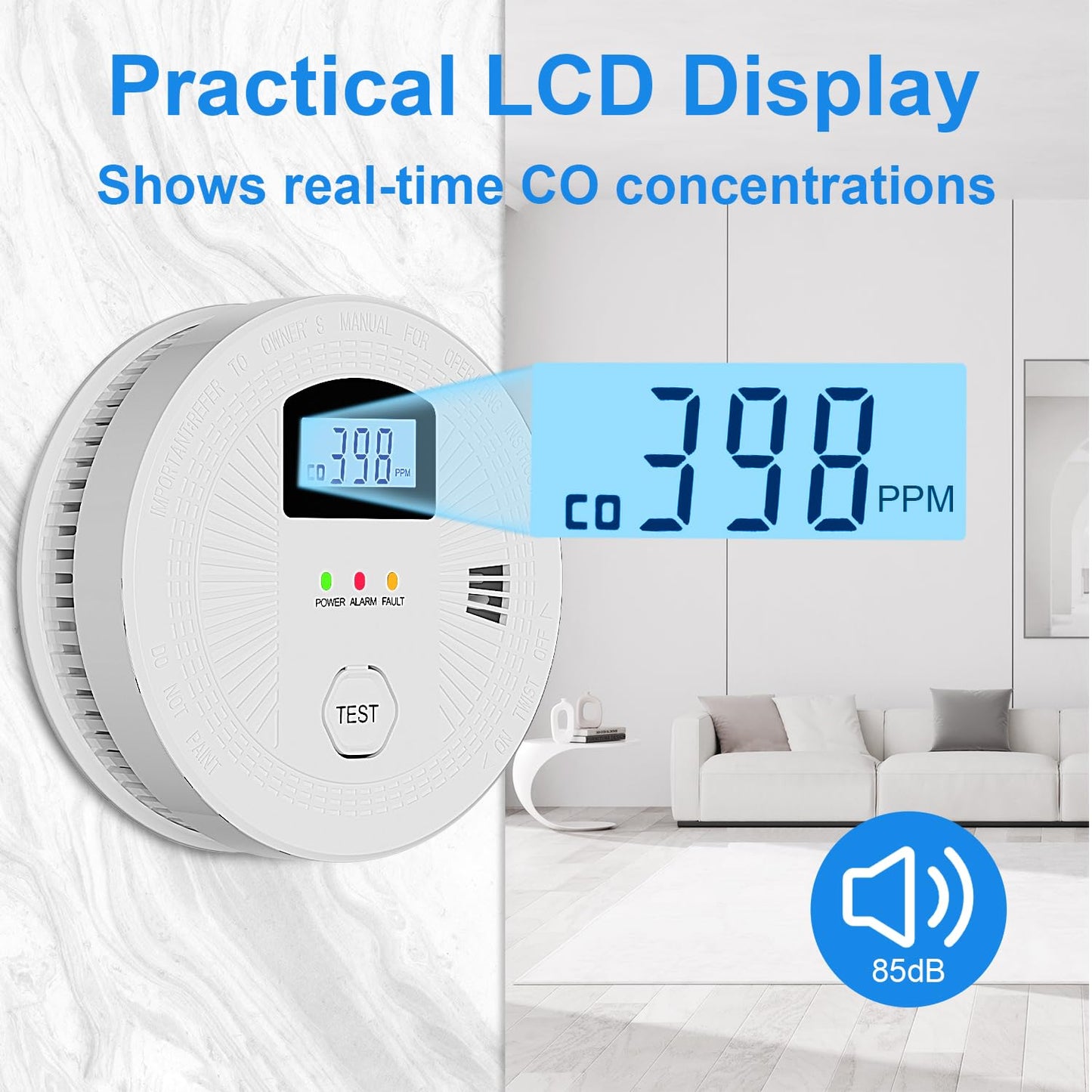 5 Pack Combination Photoelectric Smoke and Carbon Monoxide Alarm Detector with LCD Display; Battery-Operated Smoke Carbon Monoxide Alarm