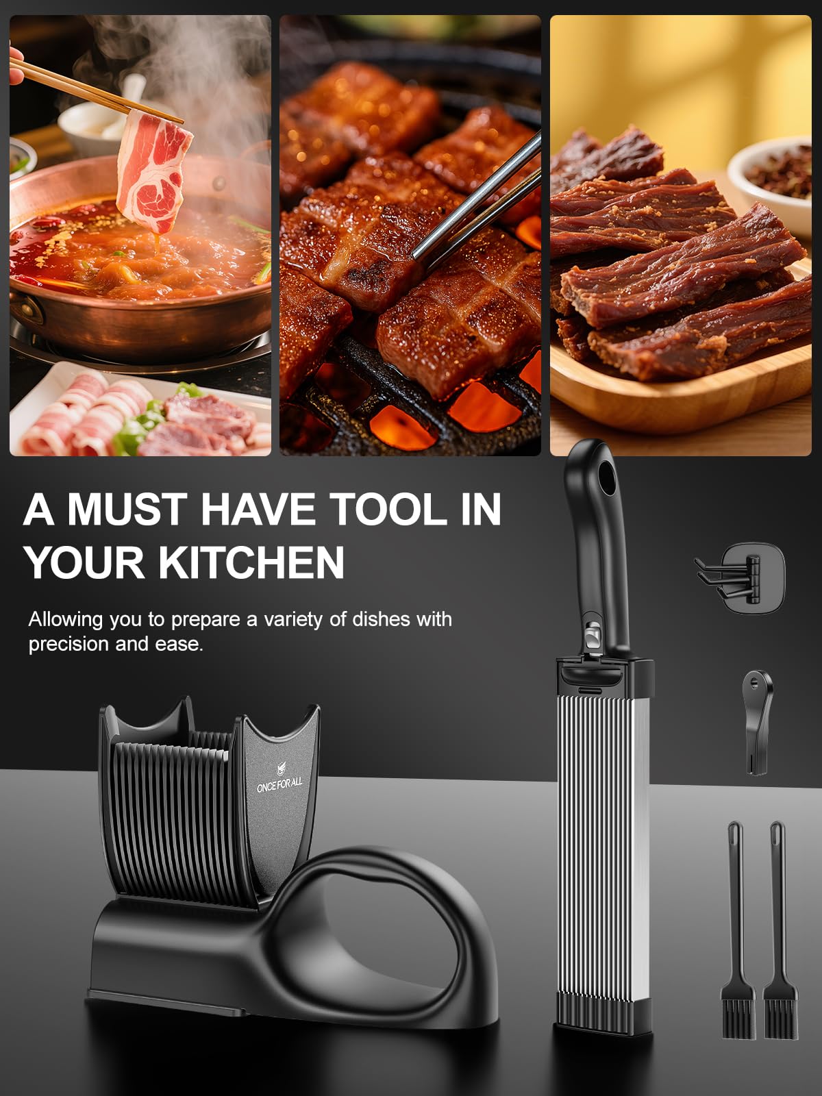 ONCE FOR ALL Fresh Meat Slicer with Handle Kitchen Knife Set For Meat Slicing Shredding, Manual Jerky Cutter Food Slicer For Beef Pork Mutton For Home Cooking BBQ Hot Pot