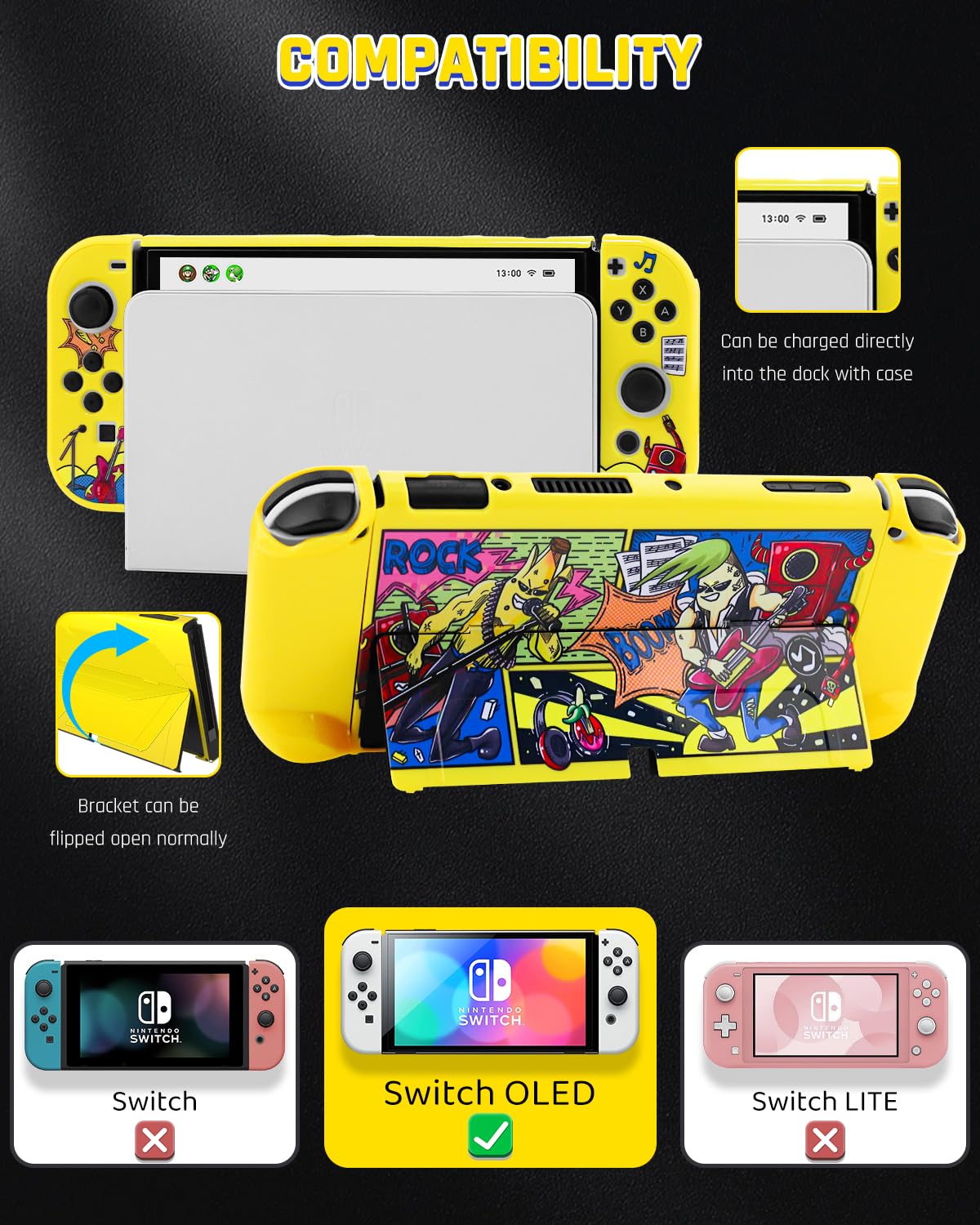 GLDRAM Yellow Switch OLED Case Bundle, Portable Travel Carrying Storage Bag for Nintendo Switch OLED, PC Protective Skin Cover, Screen Protector, Thumb Cap for Console & Accessories