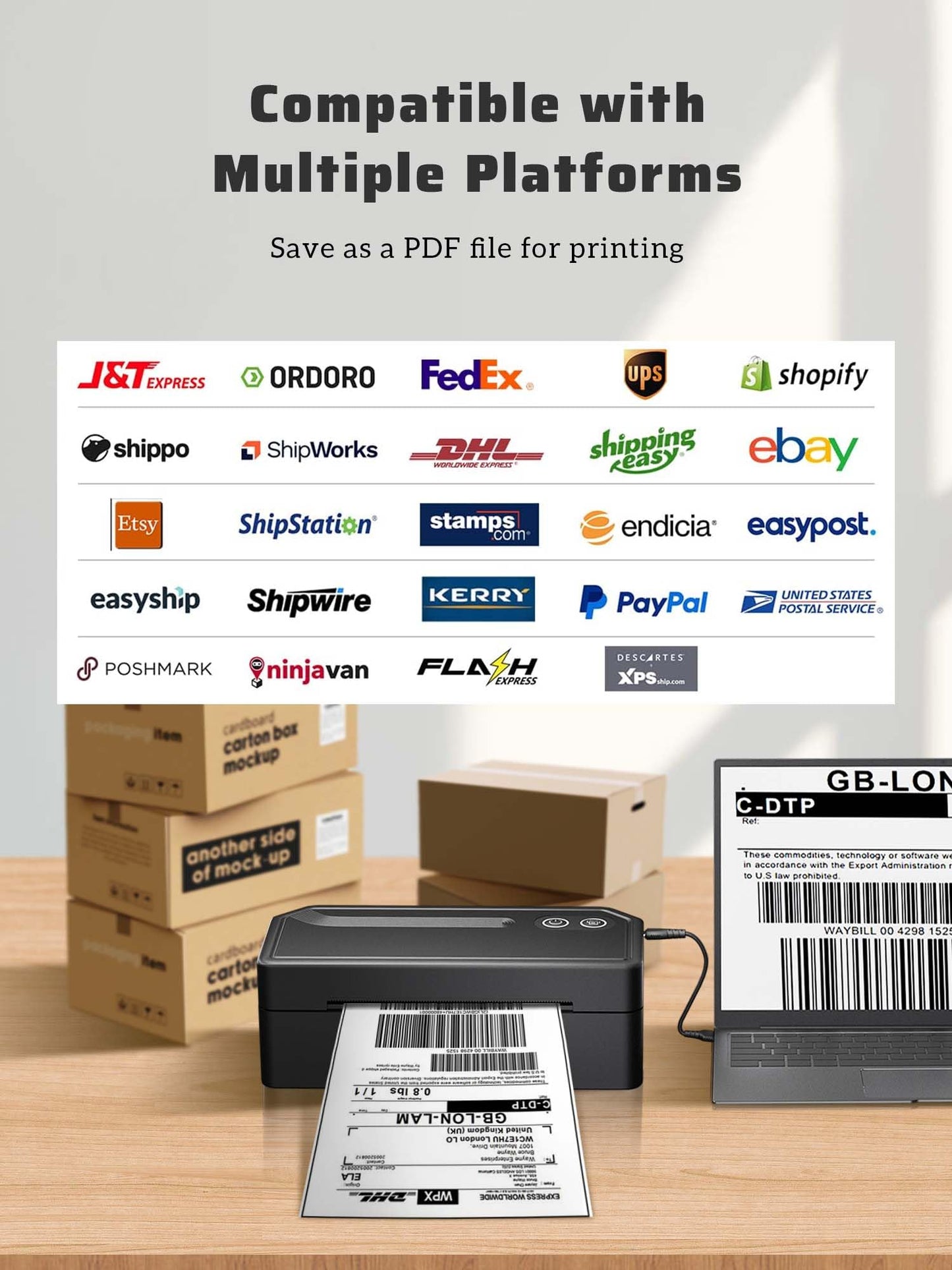 PKMHLXS Shipping Label Printer 4x6 Bluetooth Thermal Label Printer for Small Business, Warehouse or Home Office, Compatible with Windows iOS Android Mac, USPS Amazon Etsy