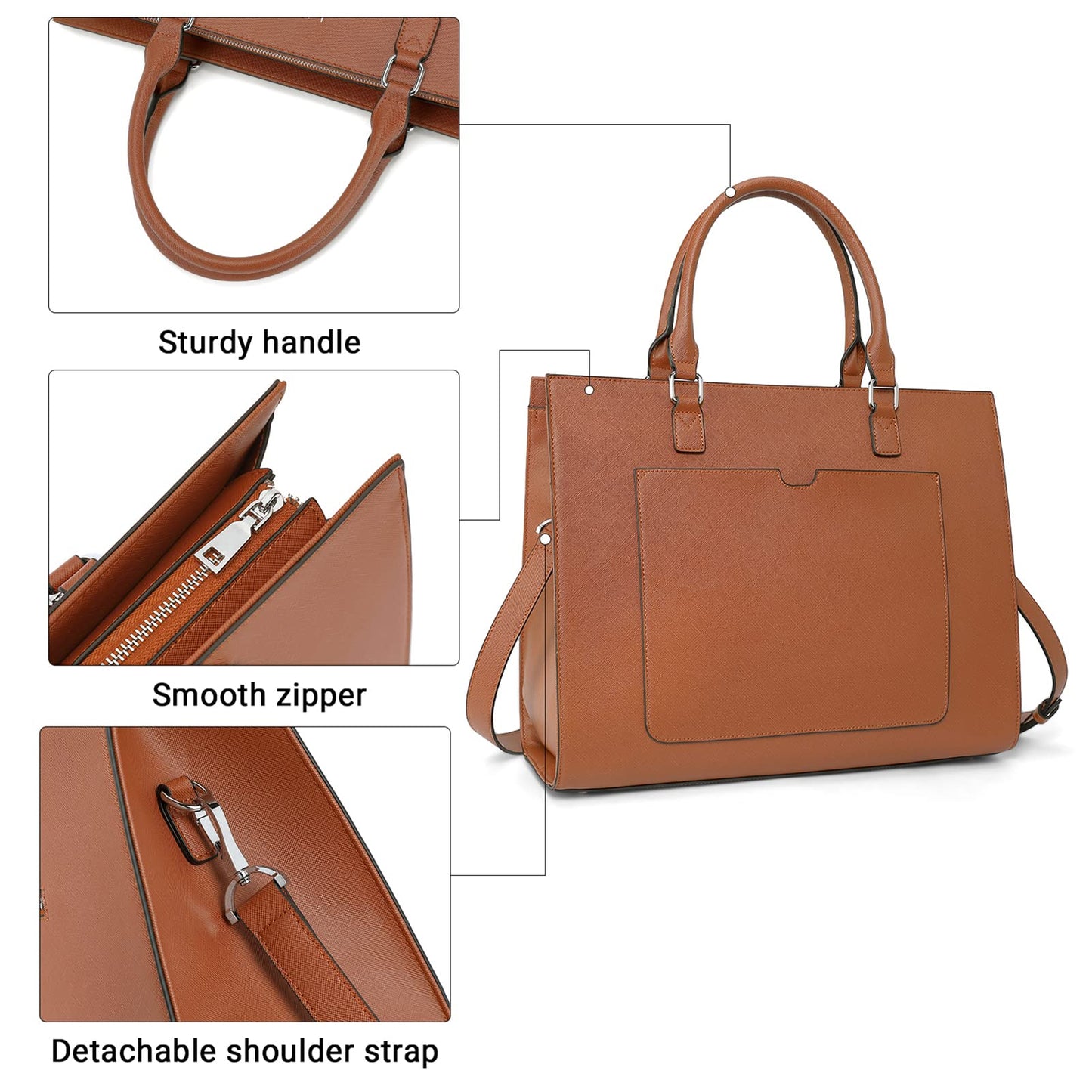 BROMEN Womens Briefcase Leather 15.6 inch Laptop Shoulder Bag Business Tote Handbag Brown