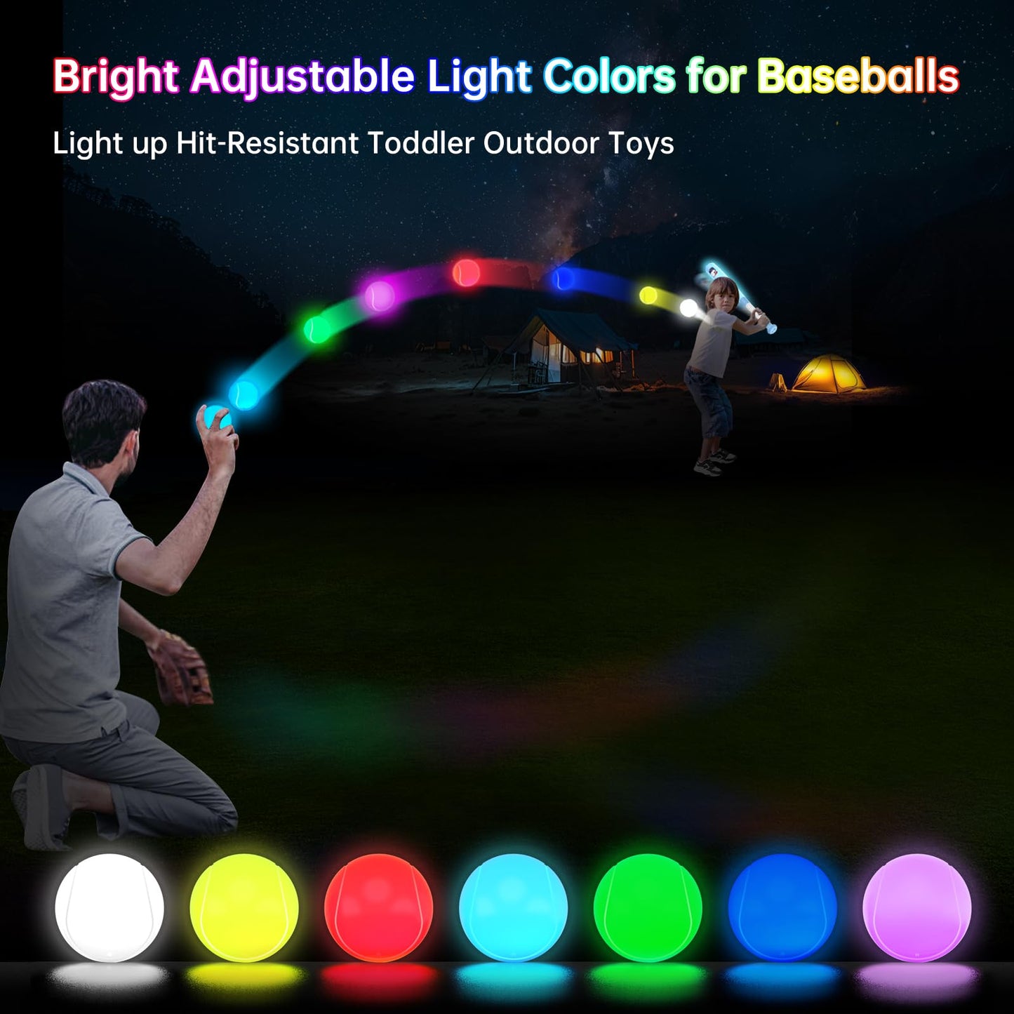 Leshein - LED ball set for kids ages 3-5, 5-8, light up tee ball set for kids ages 3-5, outdoor toys, baseball toys, gifts for