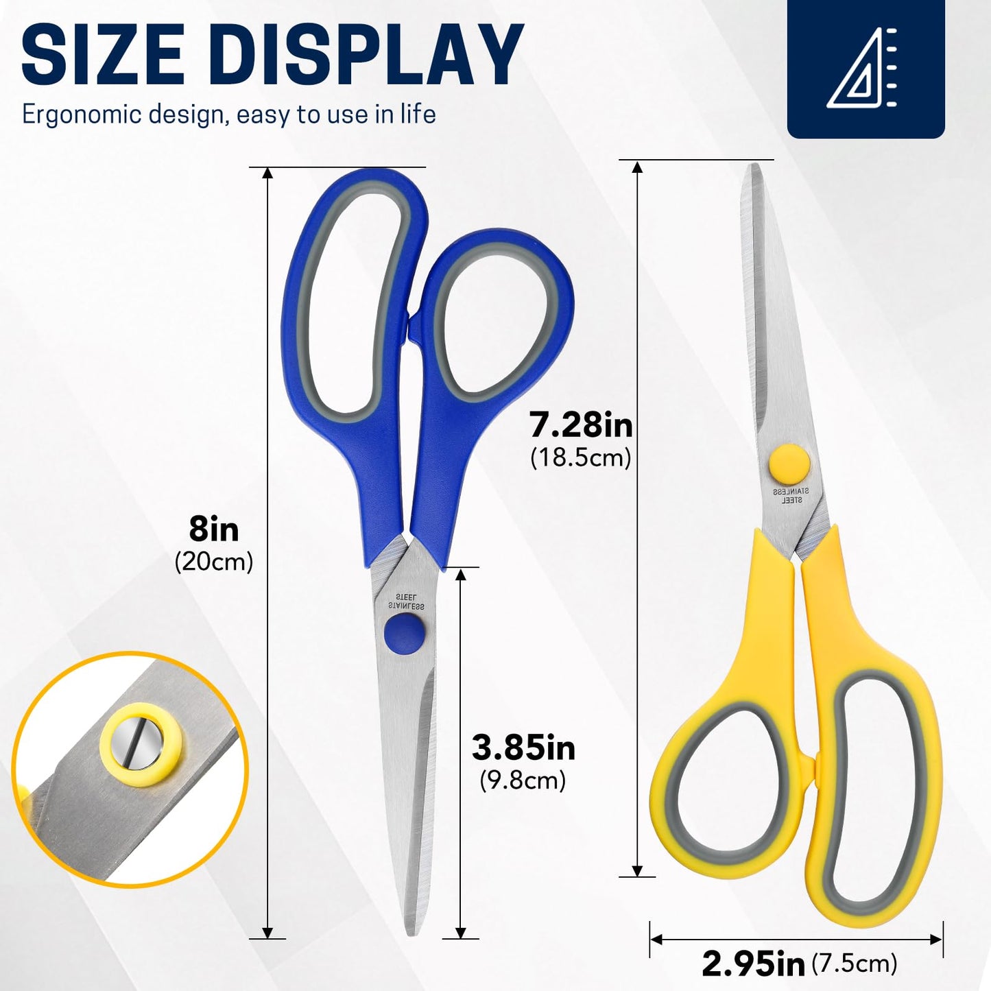 BURVAGY 8" Multipurpose Scissor Bulk 48 Pack, Comfort Grip Handles Ultra Sharp Blade Shears Stainless Steel Scissors for Office Home, All Purpose Scissors